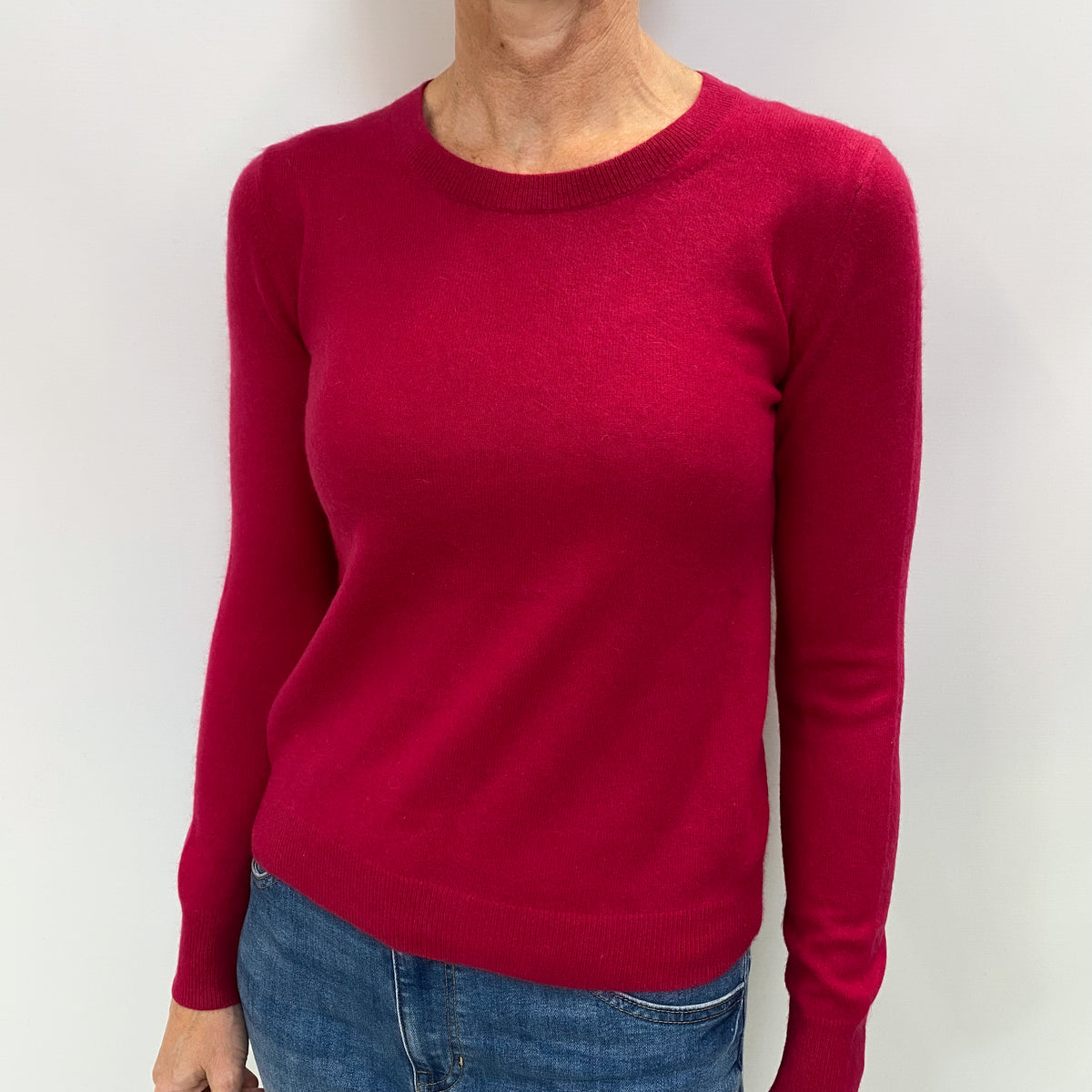 Fuchsia Red Cashmere Crew Neck Jumper Small