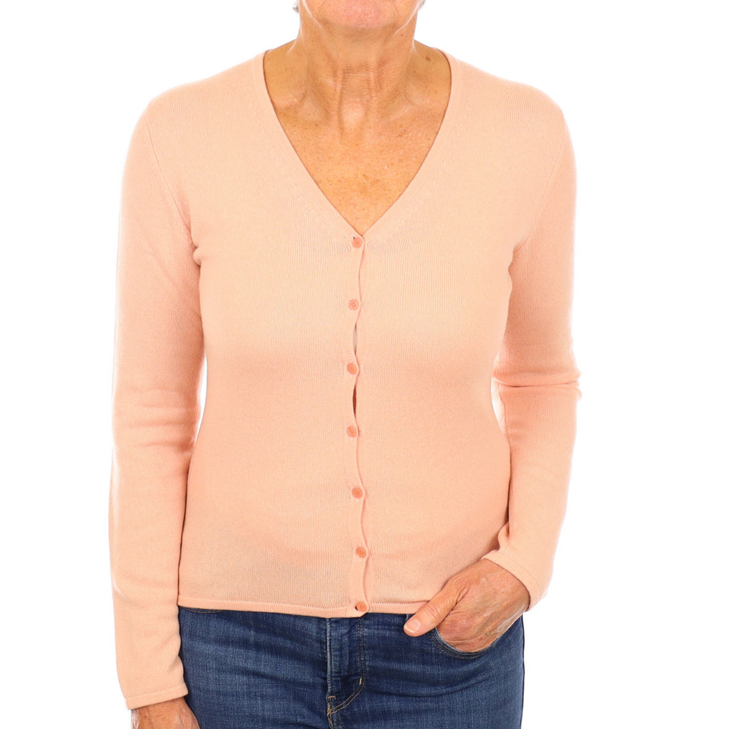 Shell Pink Cashmere V Neck Cardigan Medium