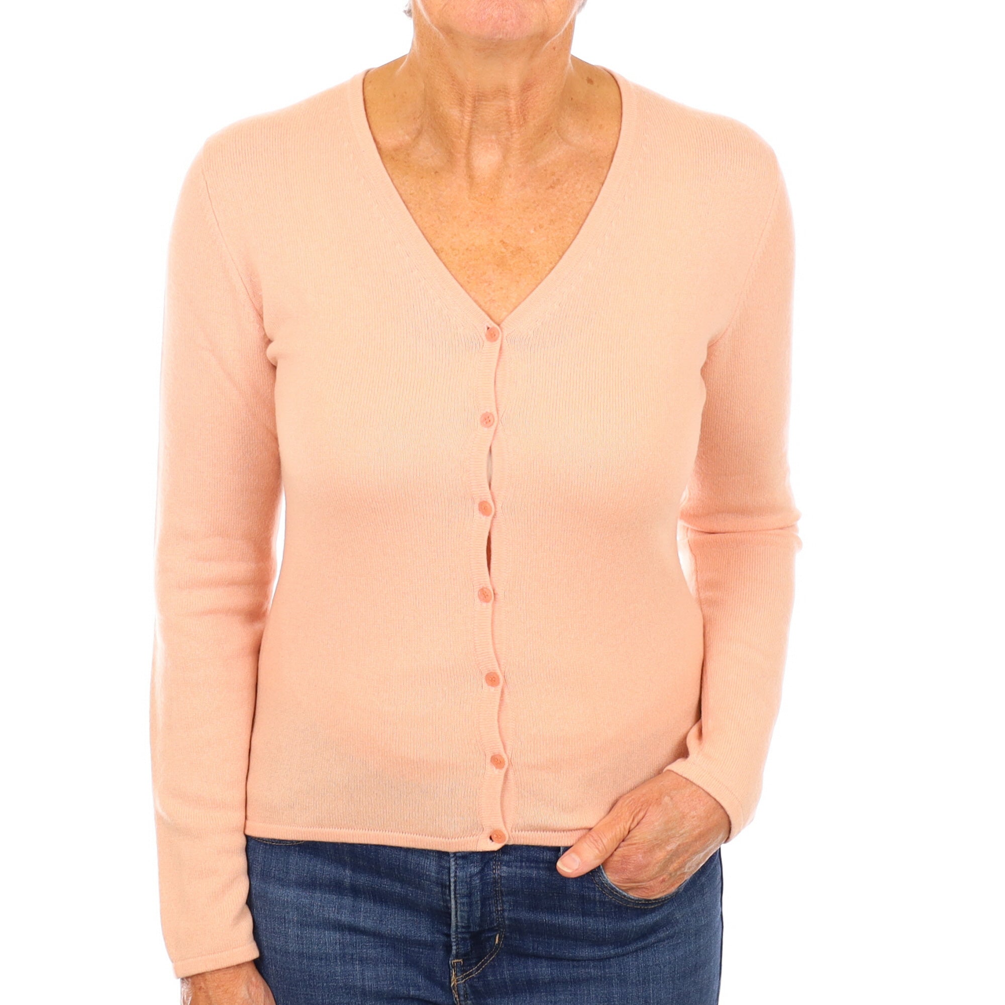 Shell Pink Cashmere V Neck Cardigan Medium