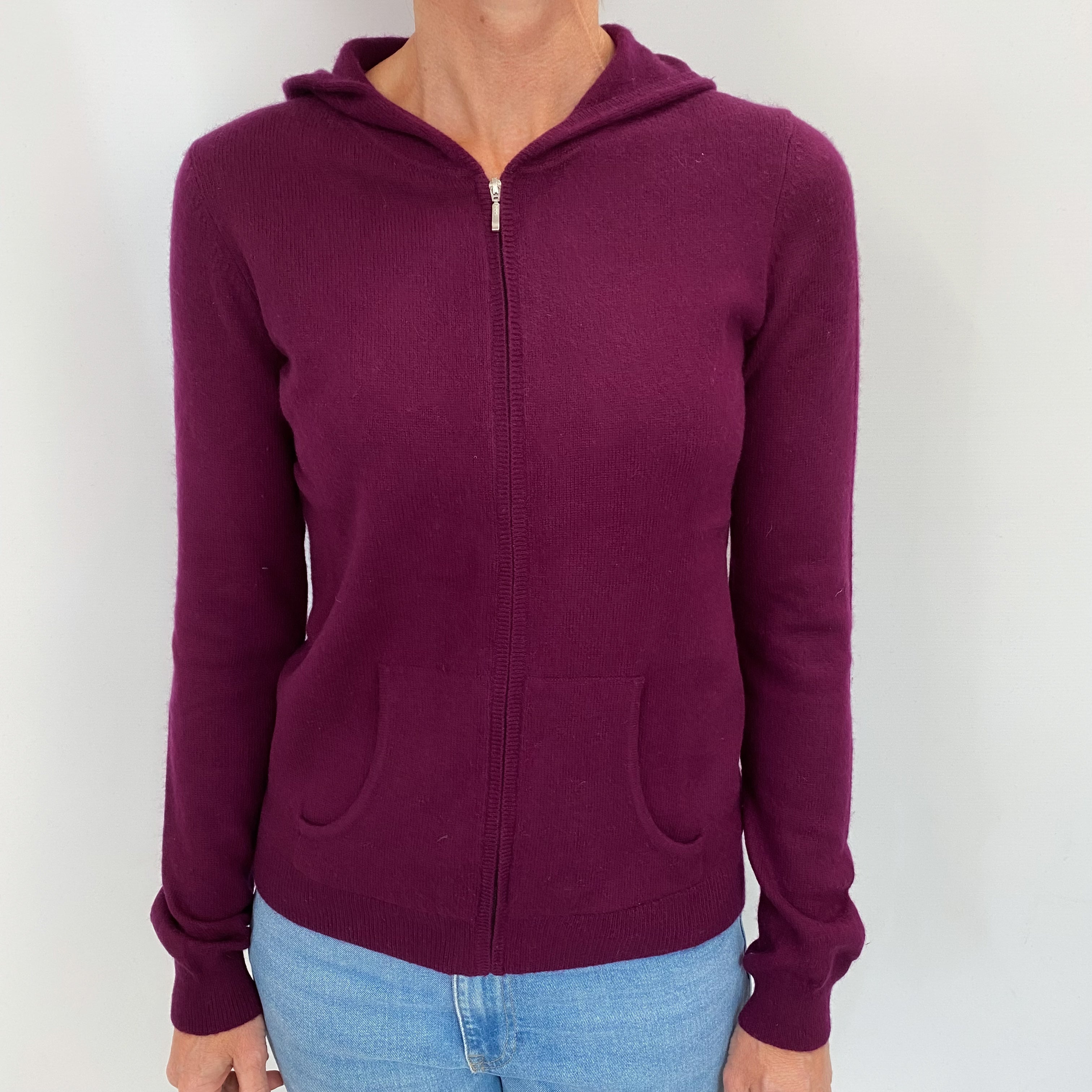 Plum Purple Cashmere Zip Up Hoodie Small