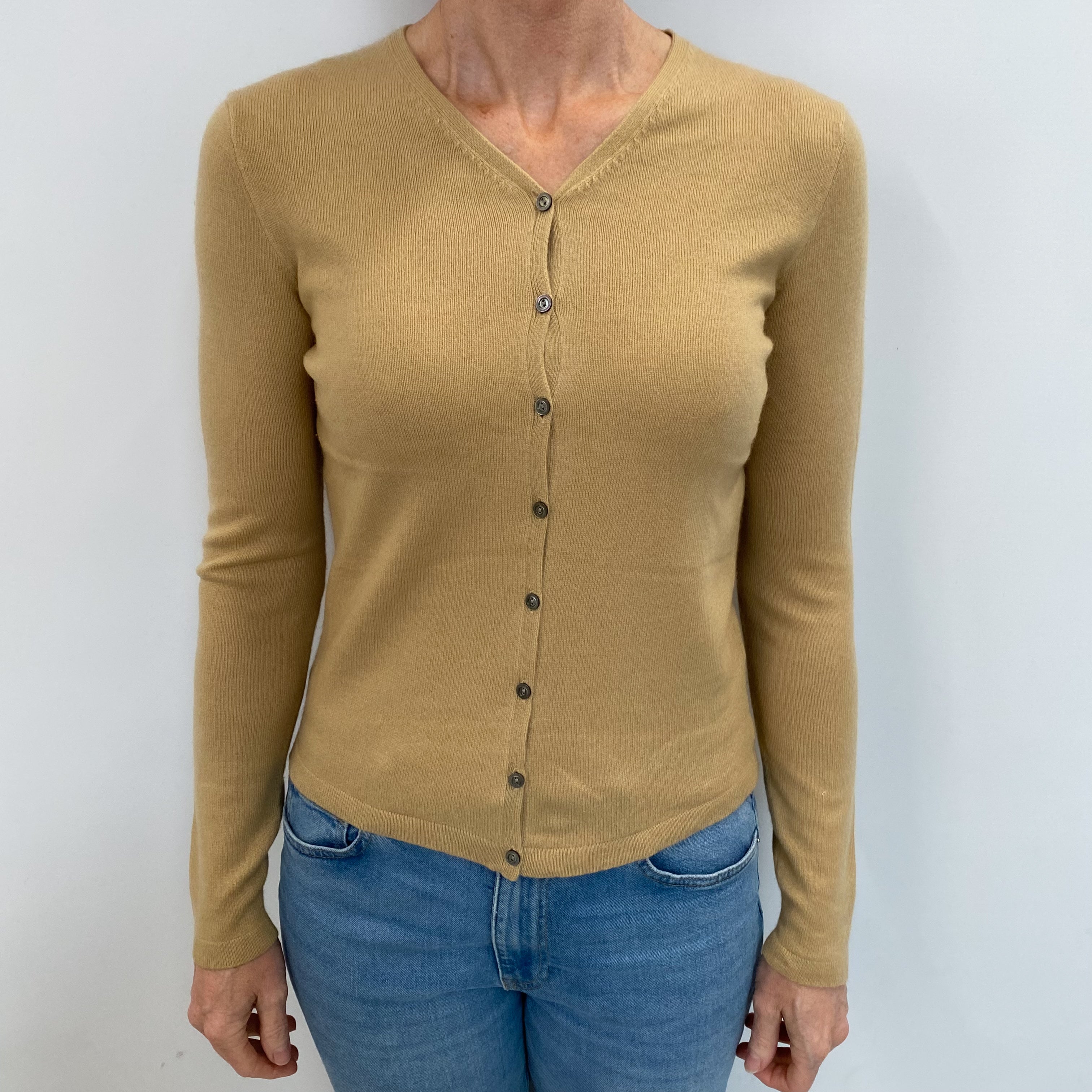 Caramel Brown Cashmere V Neck Cardigan Small
