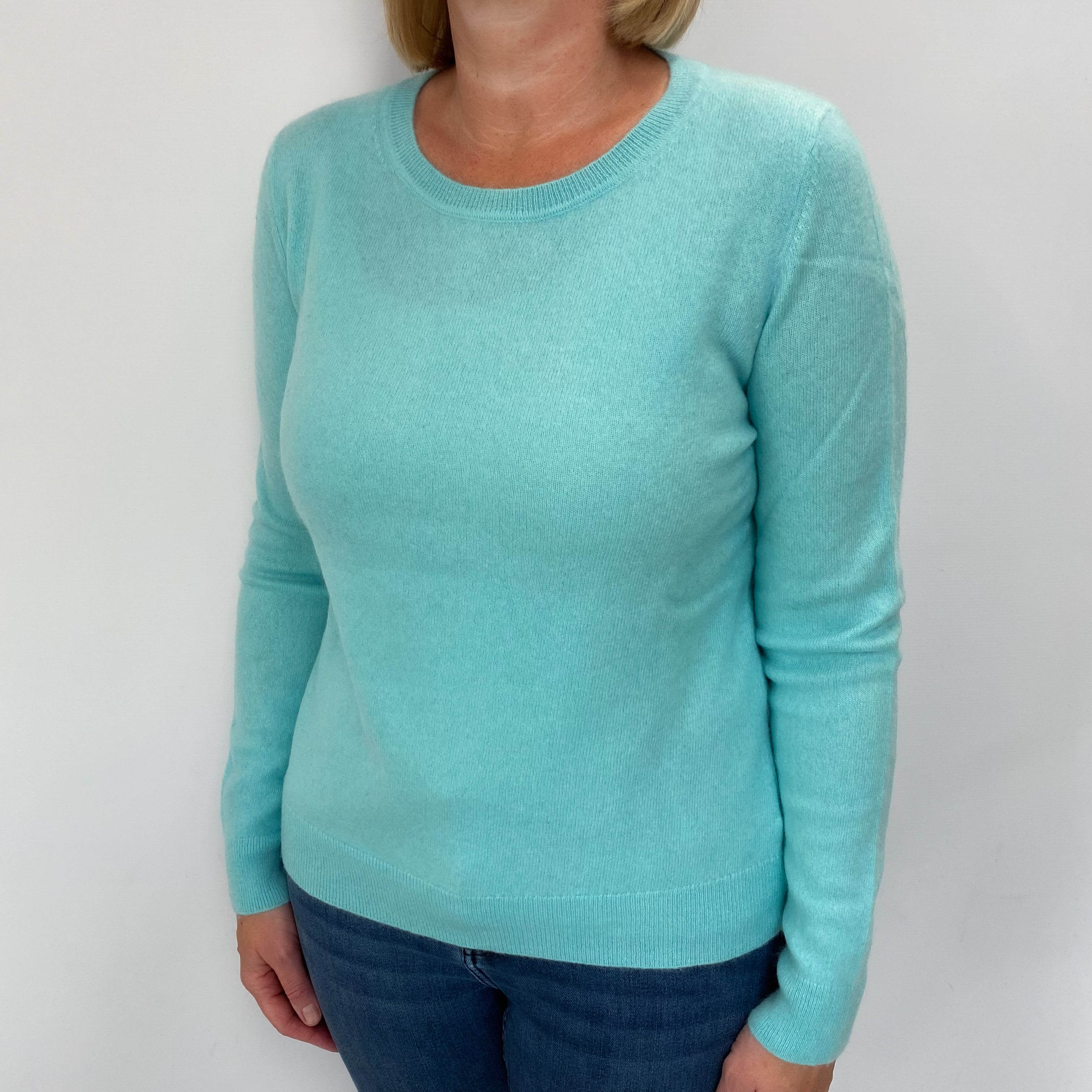 Pale Aqua Blue Cashmere Crew Neck Jumper Large