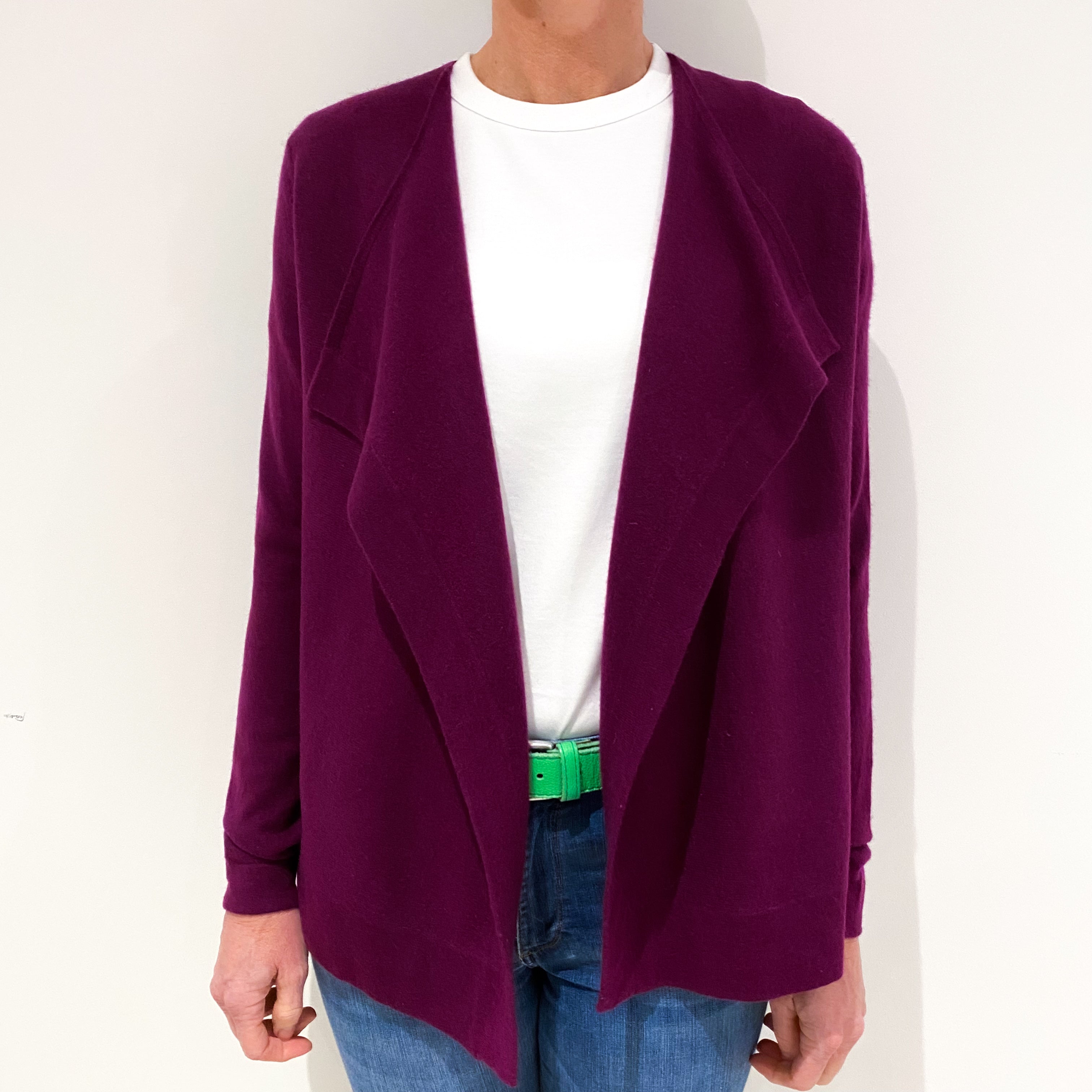 Plum Purple Cashmere Waterfall Cardigan Small