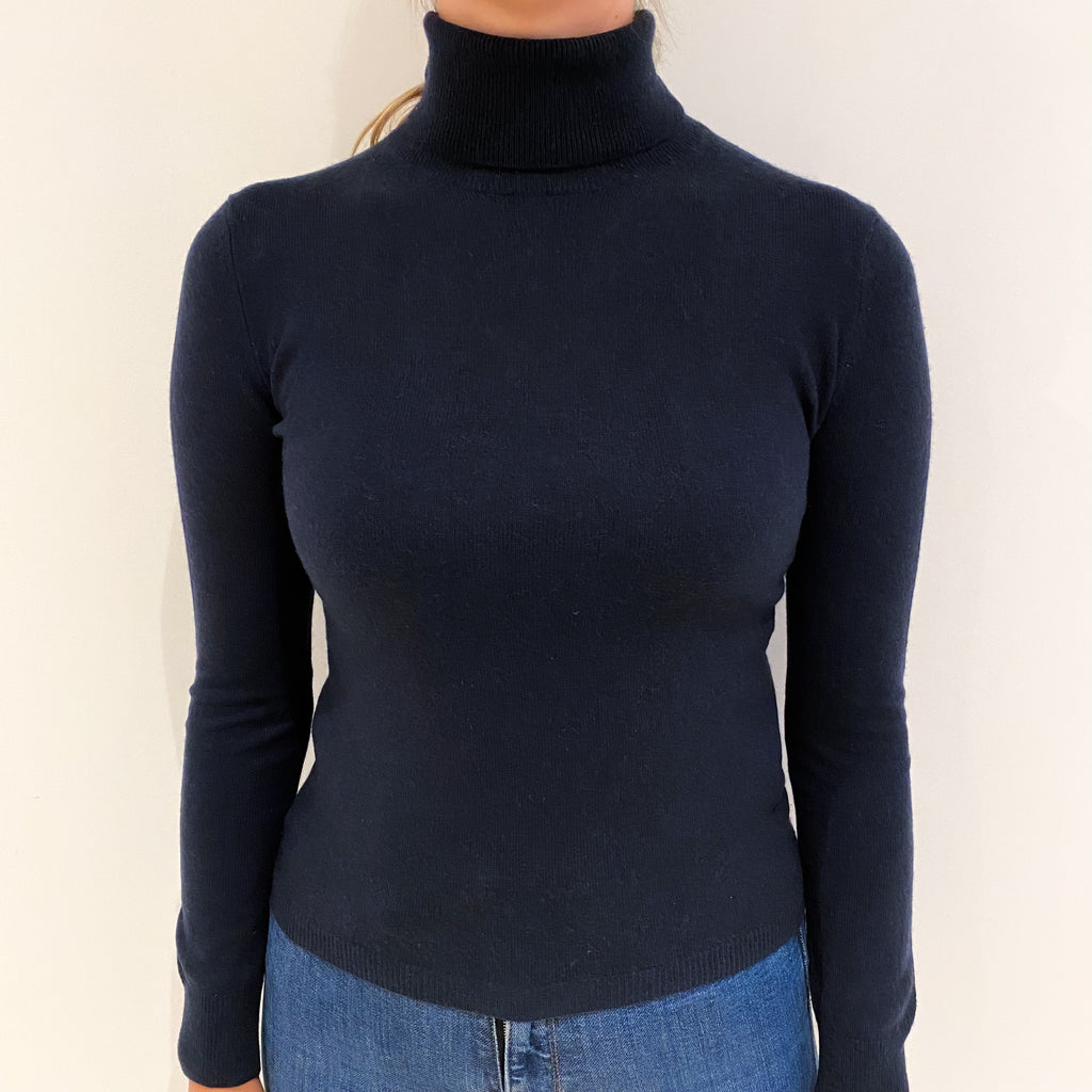 Dark Navy Blue Cashmere Polo Neck Jumper Small