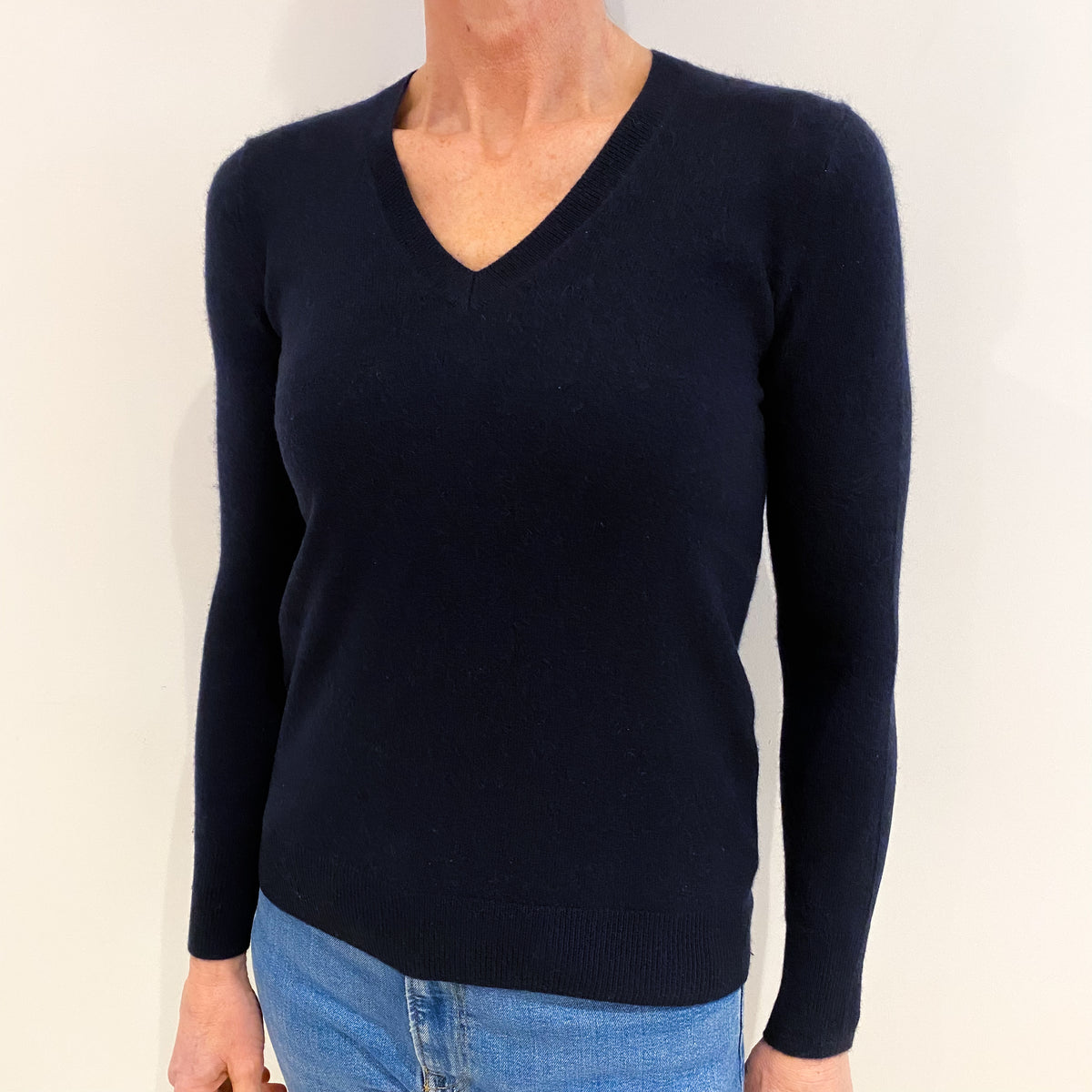 Navy Blue Cashmere V Neck Jumper Small