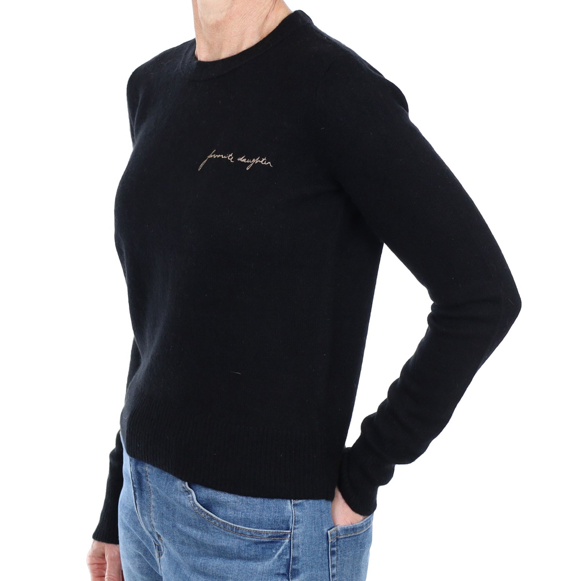 Black ‘Favourite Daughter’ Motif Cashmere Crew Neck Jumper Small