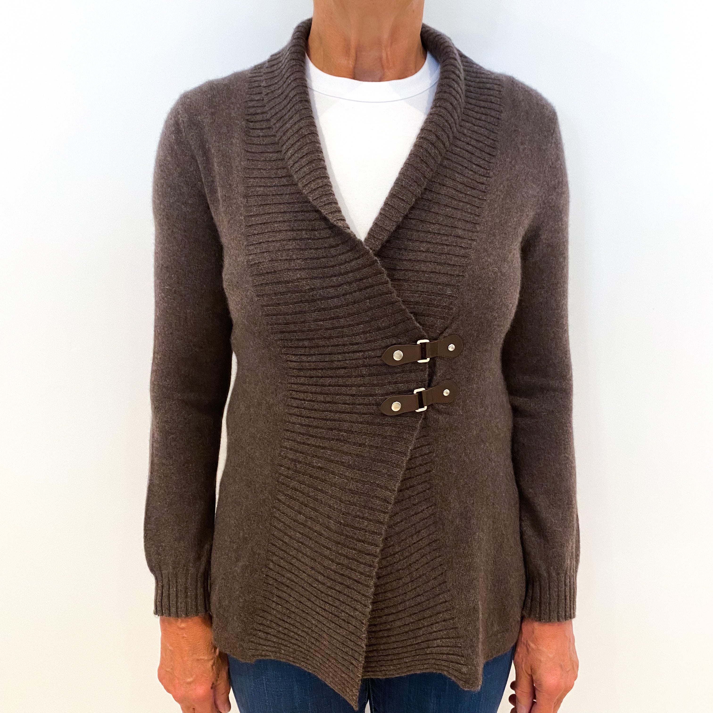 Mocha Brown Cashmere Buckle Up Cardigan Medium