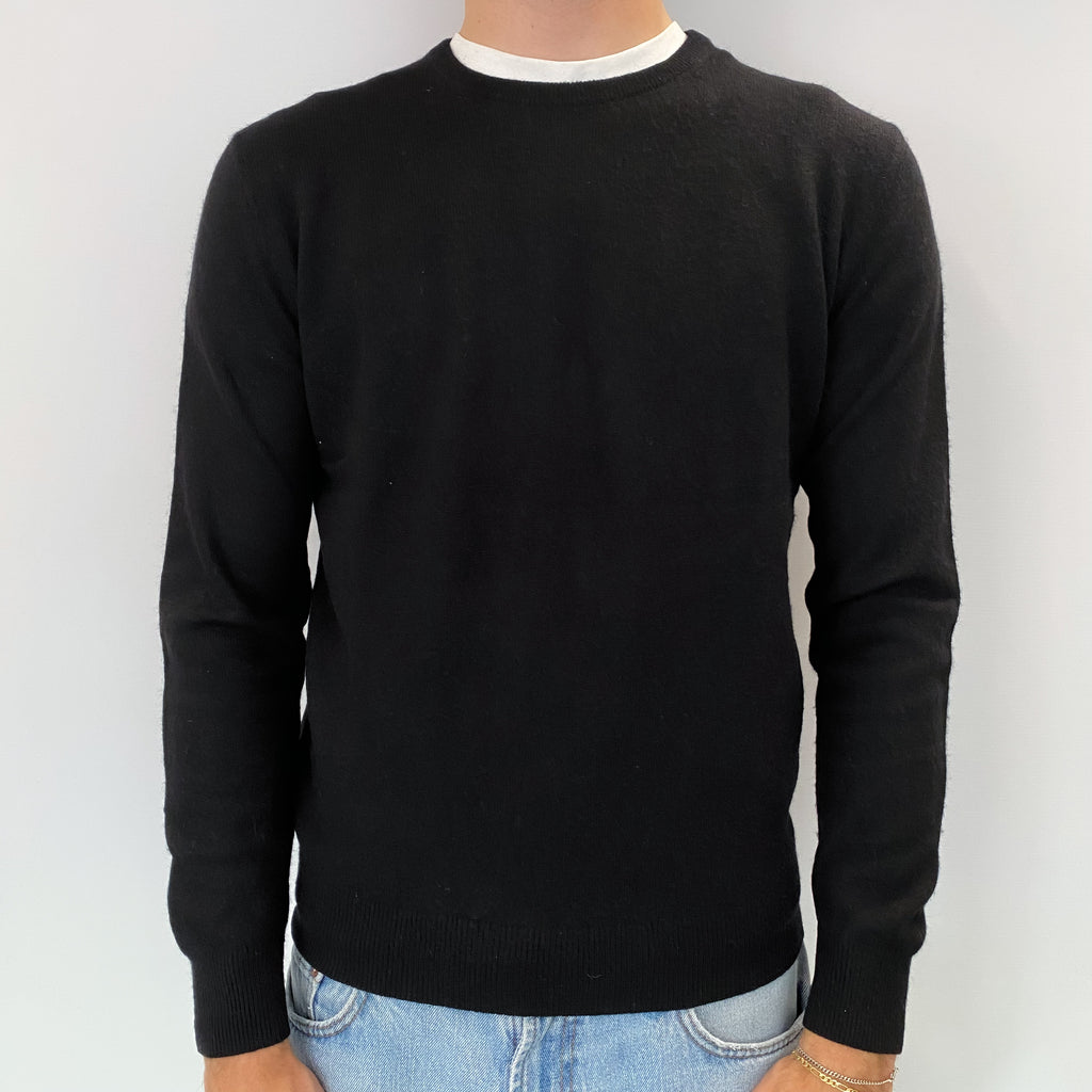 Men's Black Cashmere Crew Neck Jumper Medium
