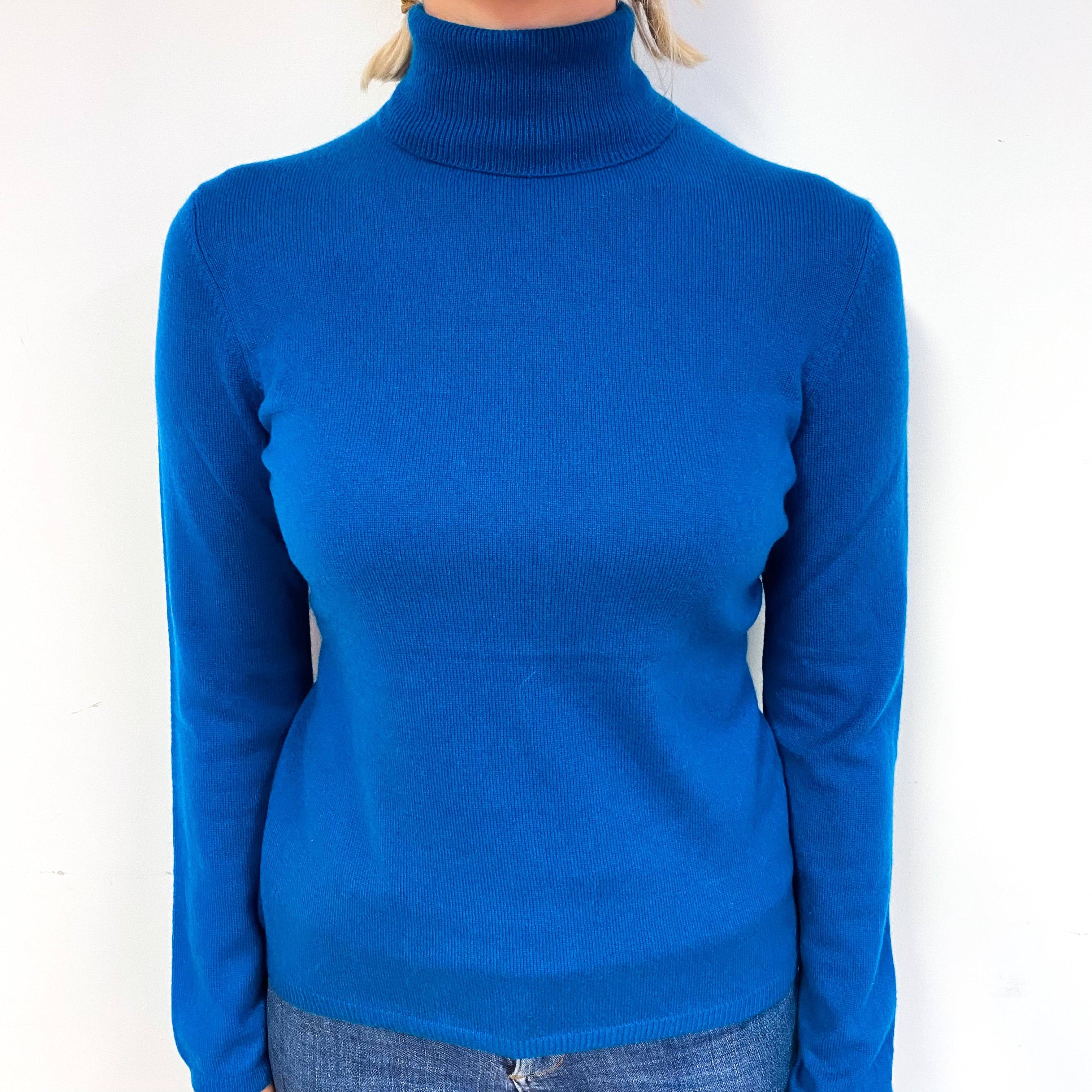Teal Blue Cashmere Polo Neck Jumper Small