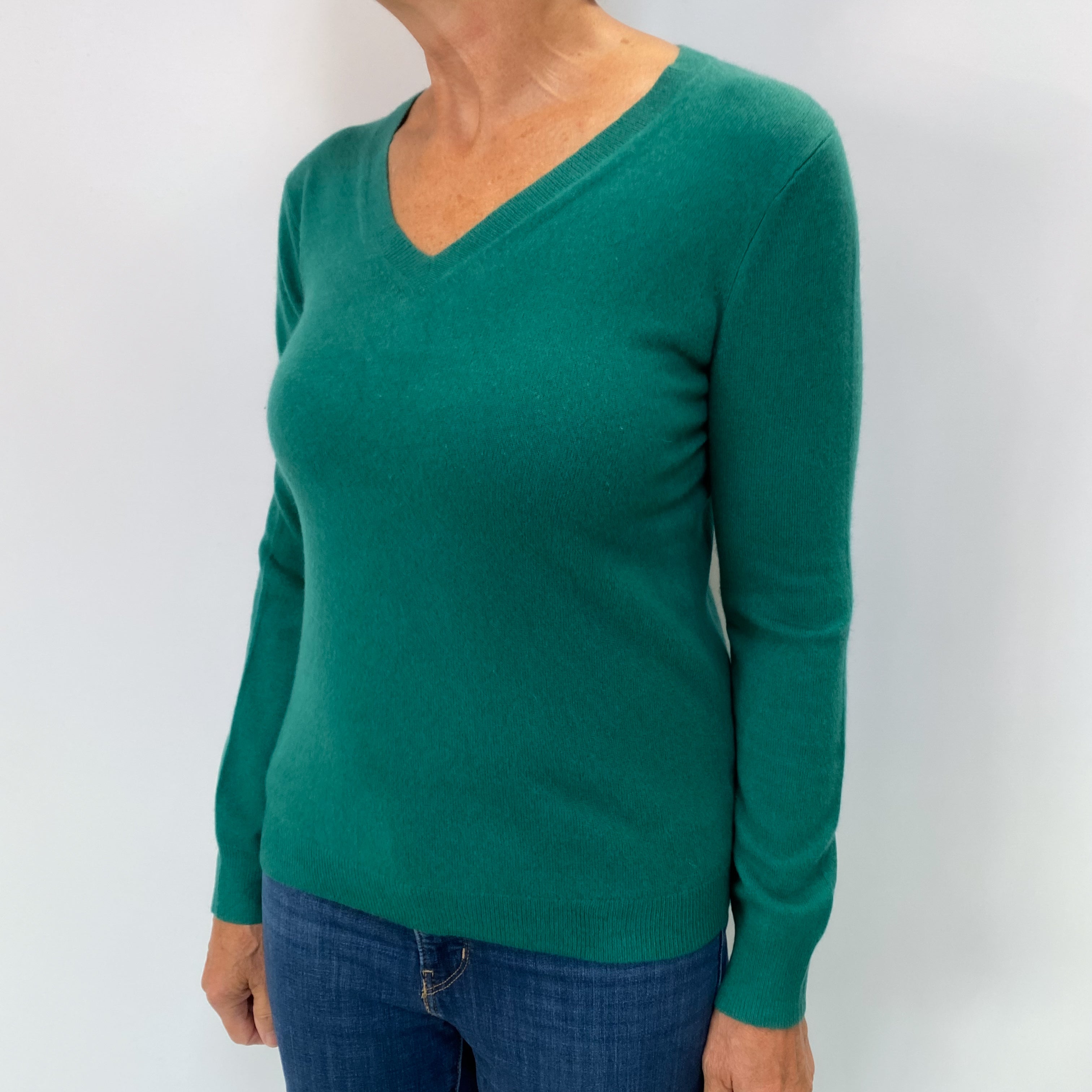 Dark Green Cashmere V Neck Jumper Medium