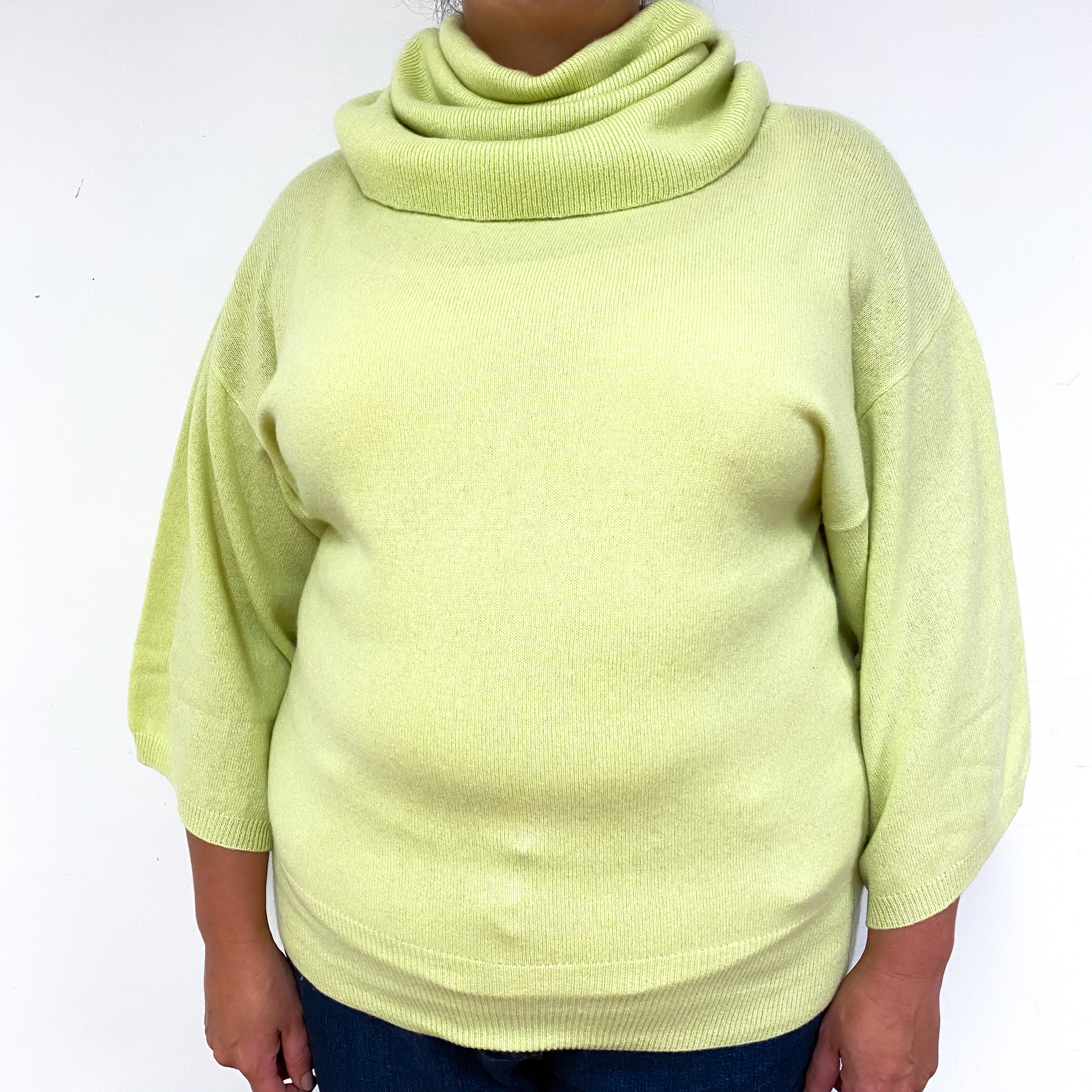 Soft Lime Green Cashmere Cowl Neck Jumper Extra Large