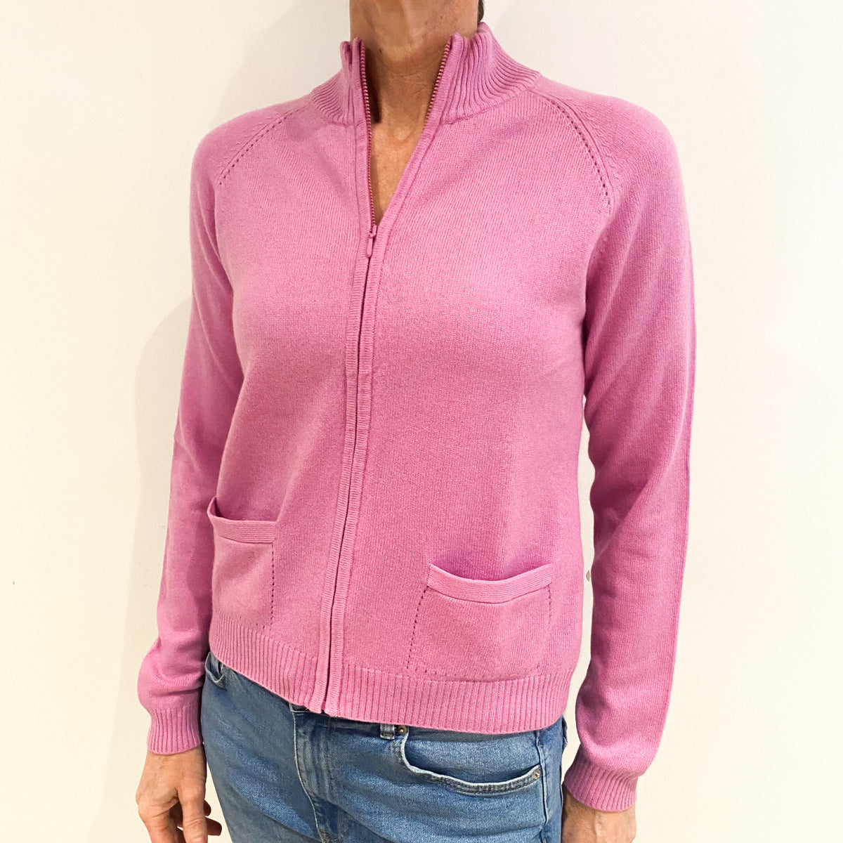Sugar Mouse Pink Cashmere Zip Up Turtle Neck Cardigan Small