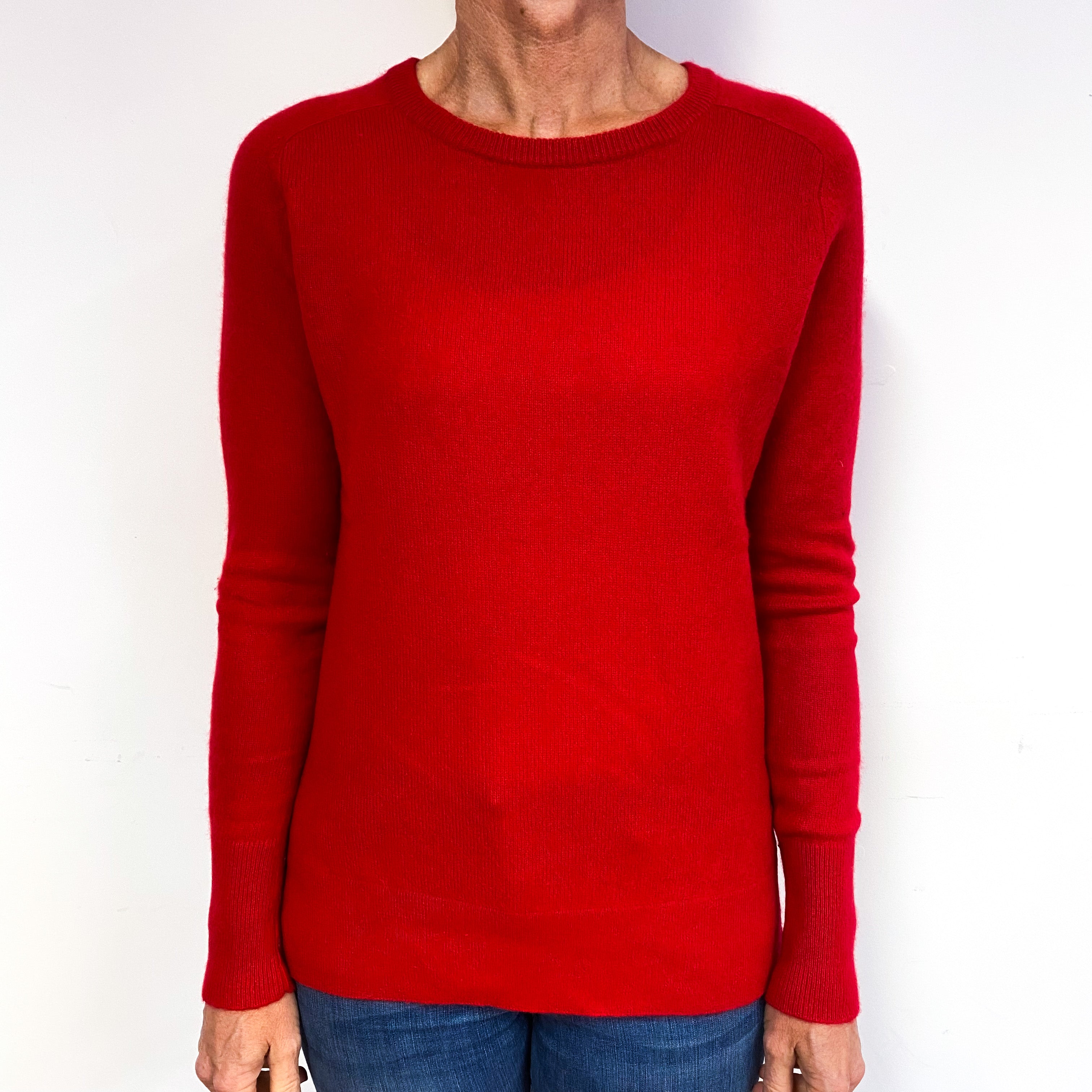 Red Split Hem Cashmere Crew Neck Jumper Medium