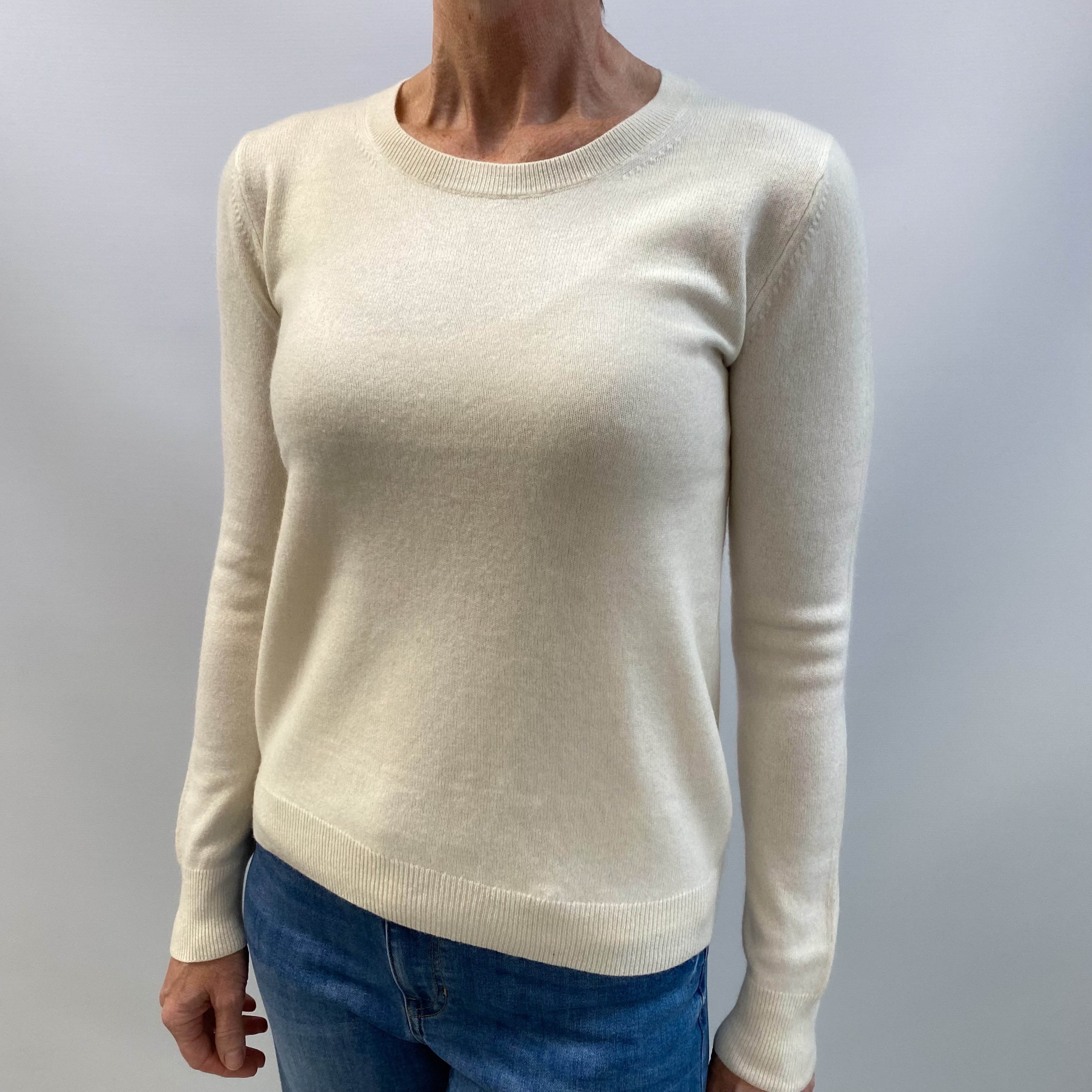 Vanilla Cream Cashmere Crew Neck Jumper Small