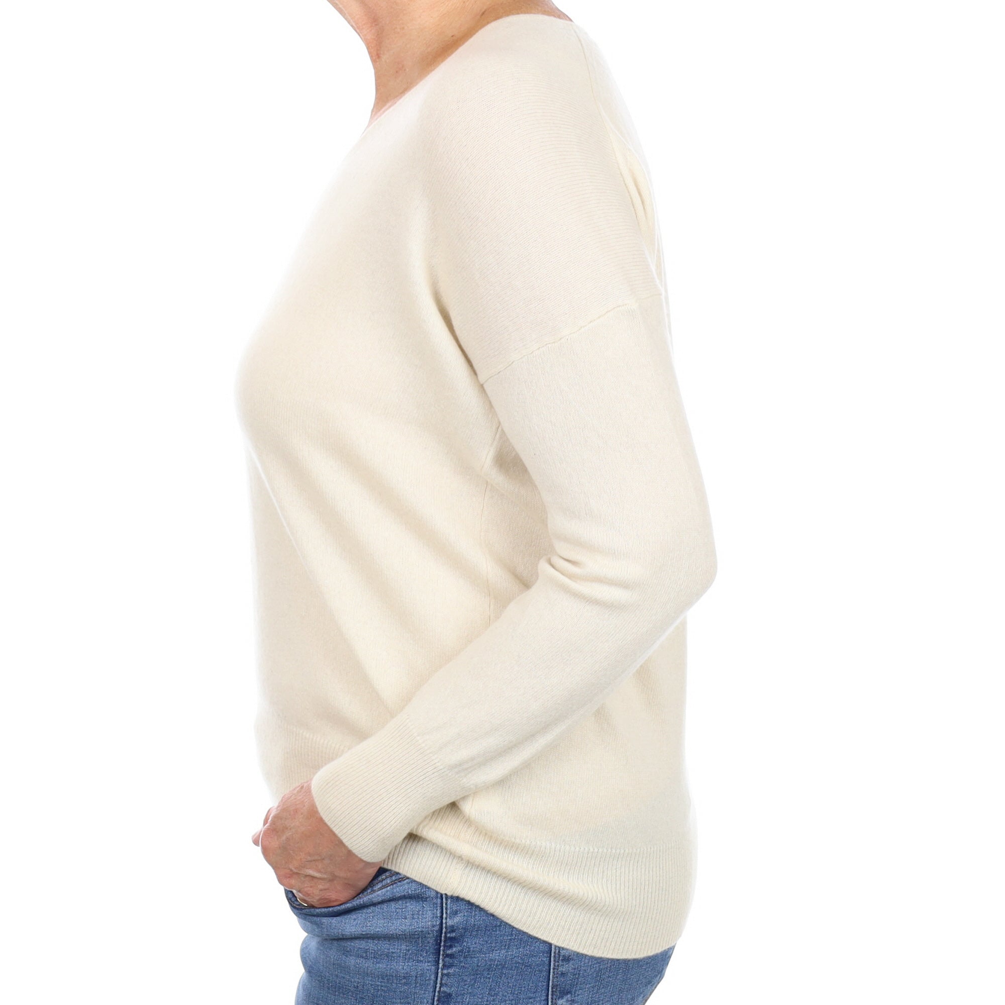 Ivory Cashmere V Neck Jumper Medium