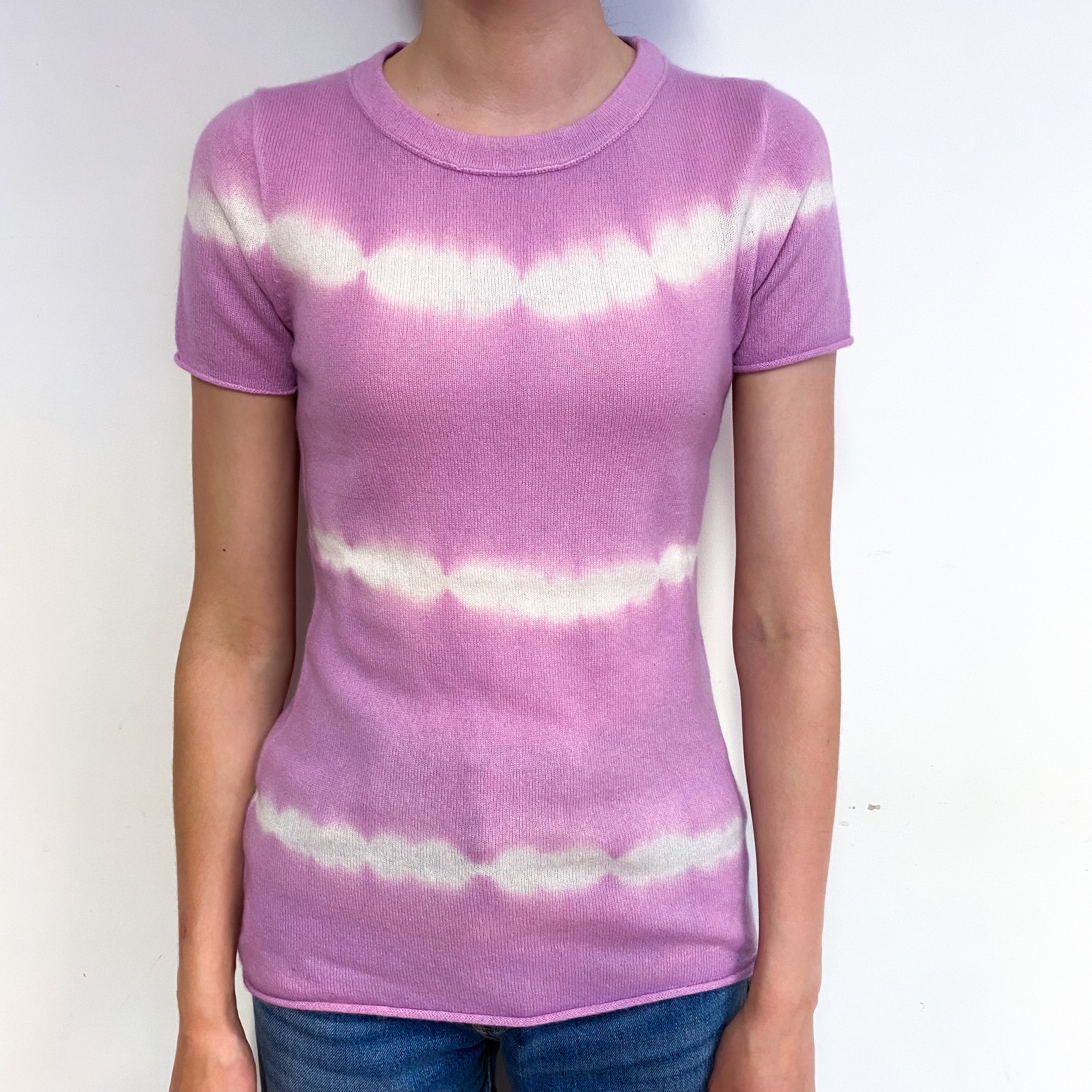Pink Tie Dye Cashmere Short Sleeve Jumper Extra Small