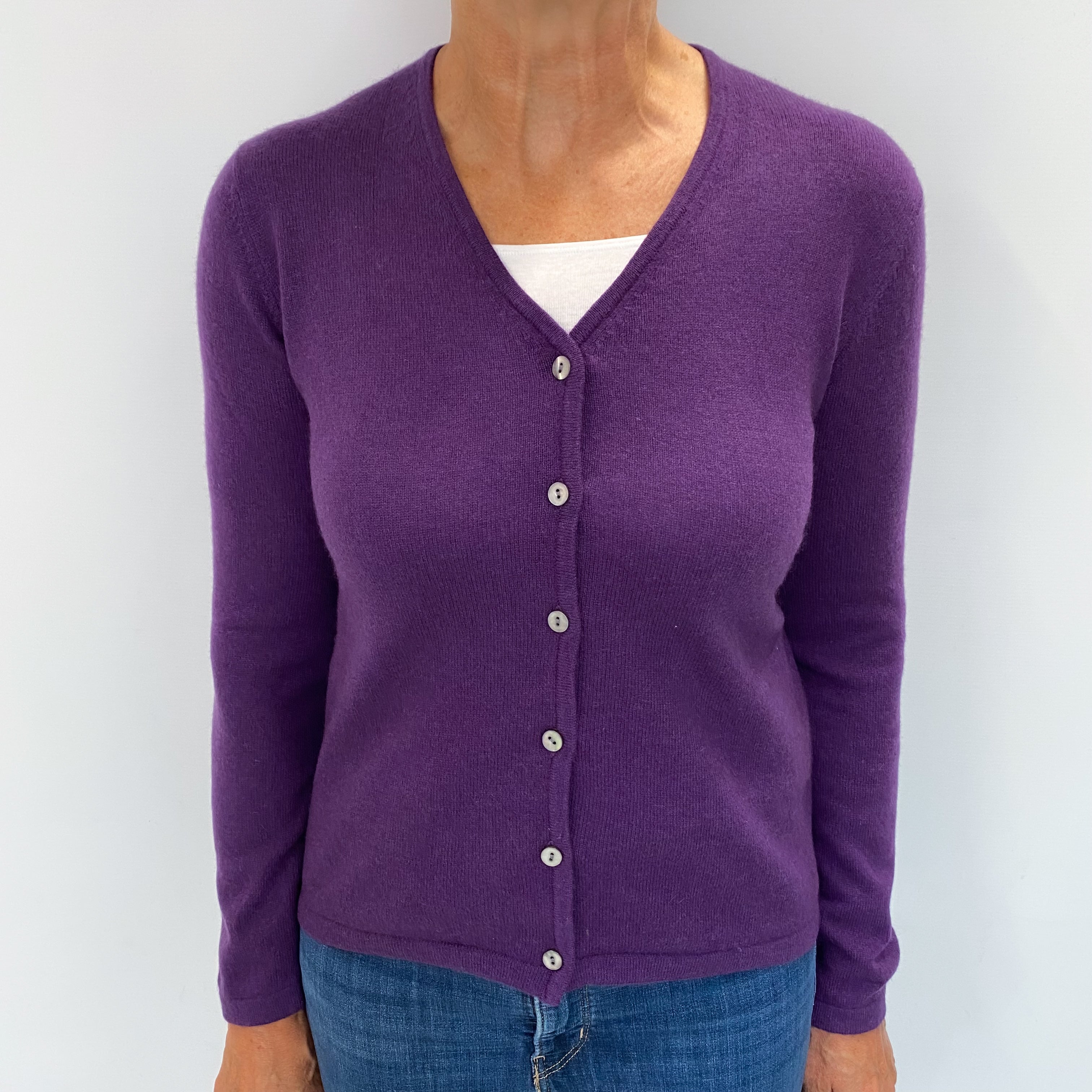 Plum Purple Cashmere V Neck Cardigan Medium