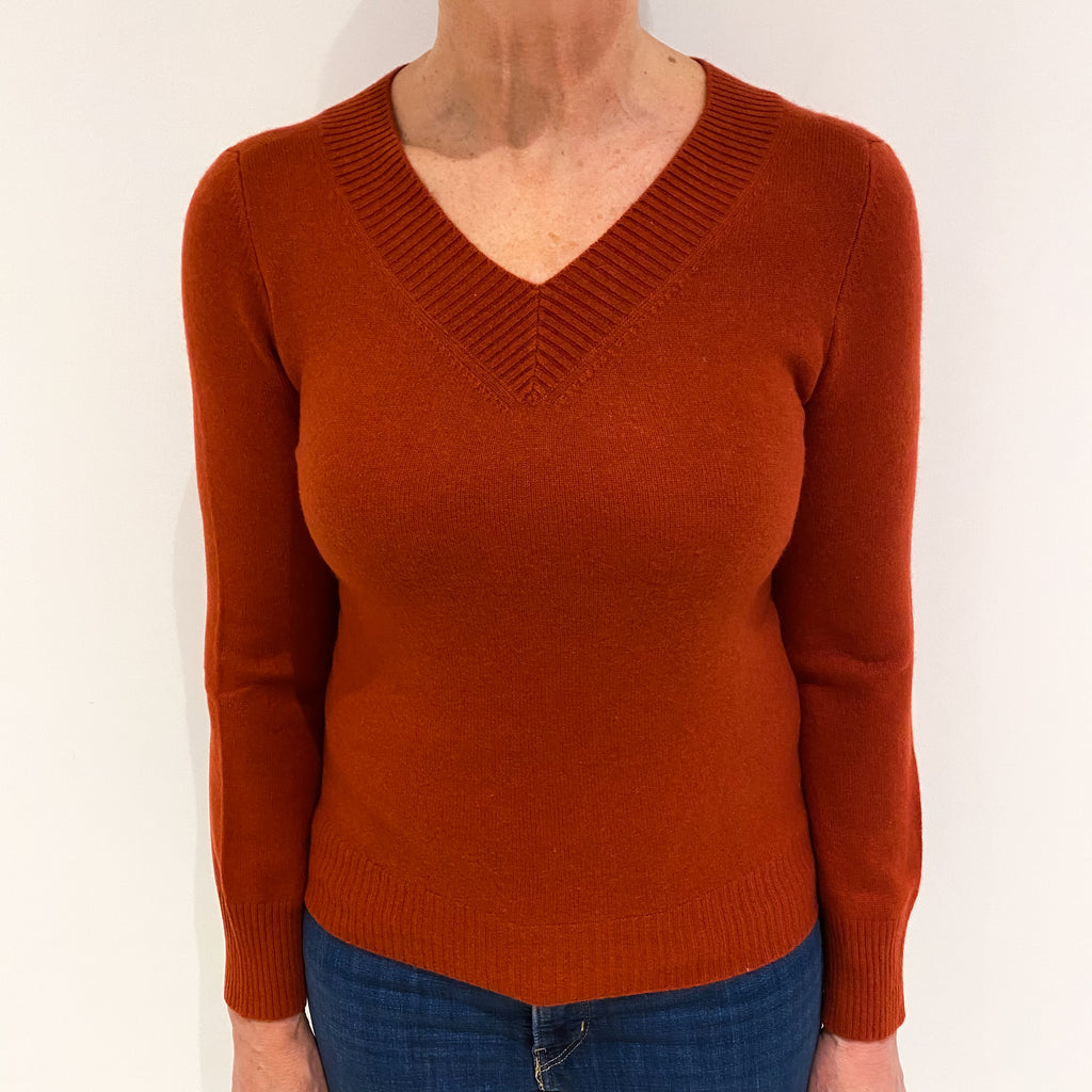 Rust Red Cashmere V Neck Jumper Medium