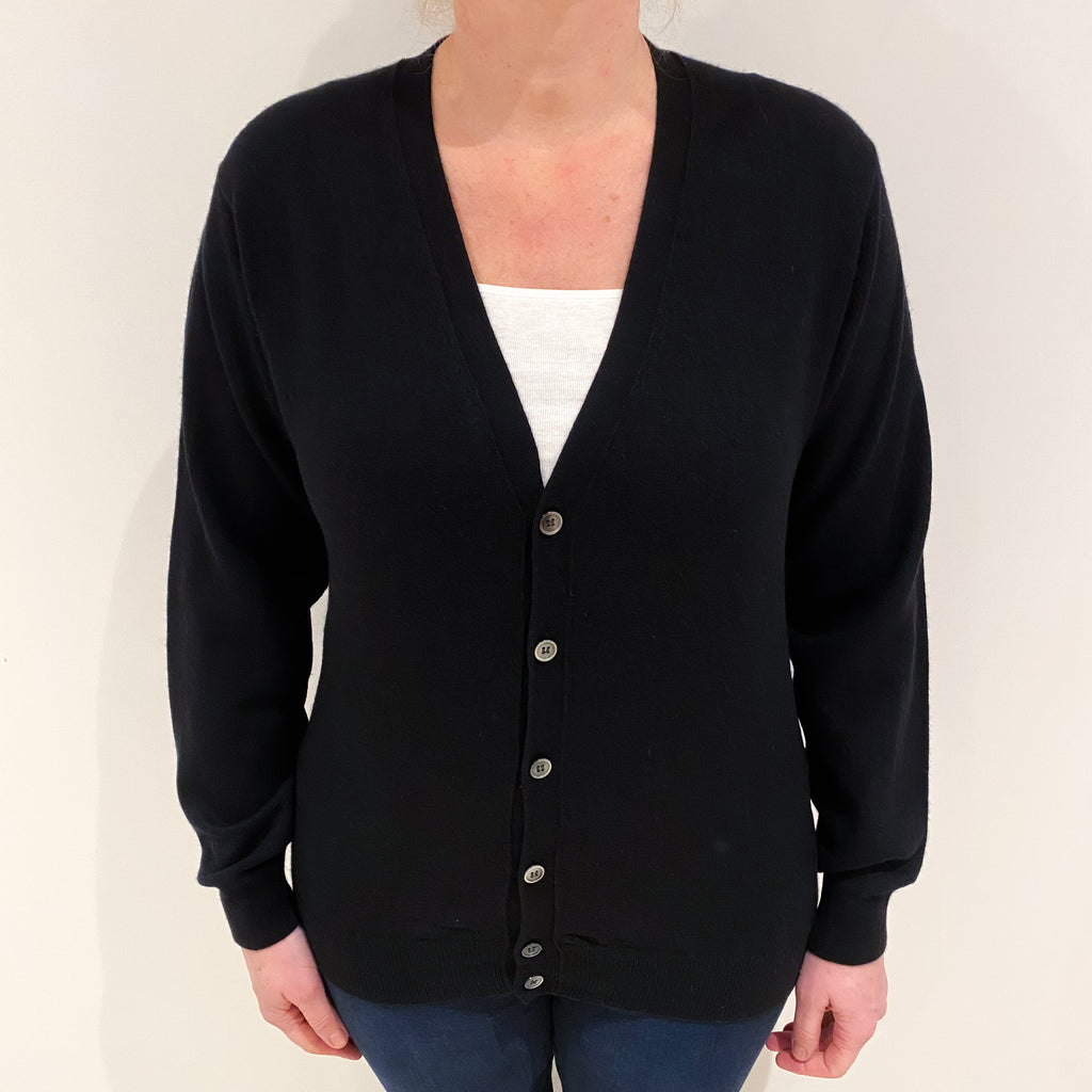 Black Cashmere V Neck Cardigan Large