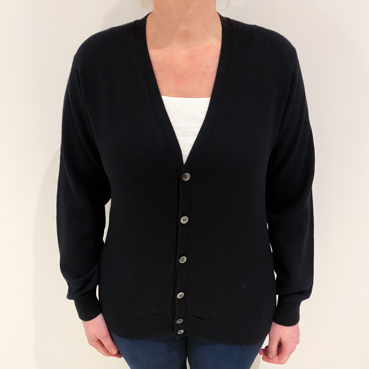 Black Cashmere V Neck Cardigan Large