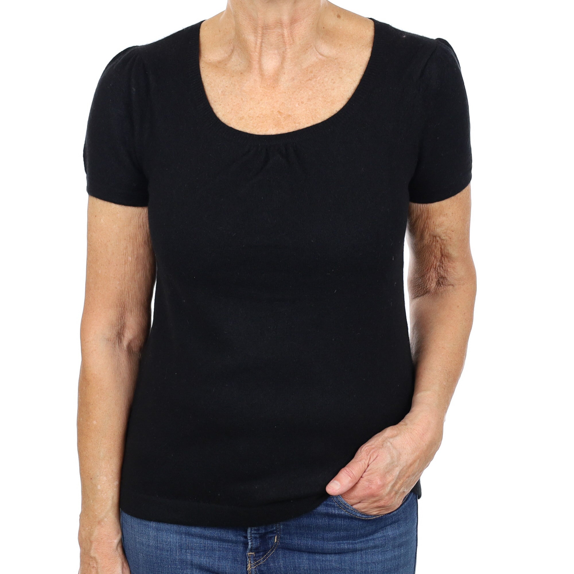 Black Cashmere Short Sleeve Scoop Neck Jumper Medium