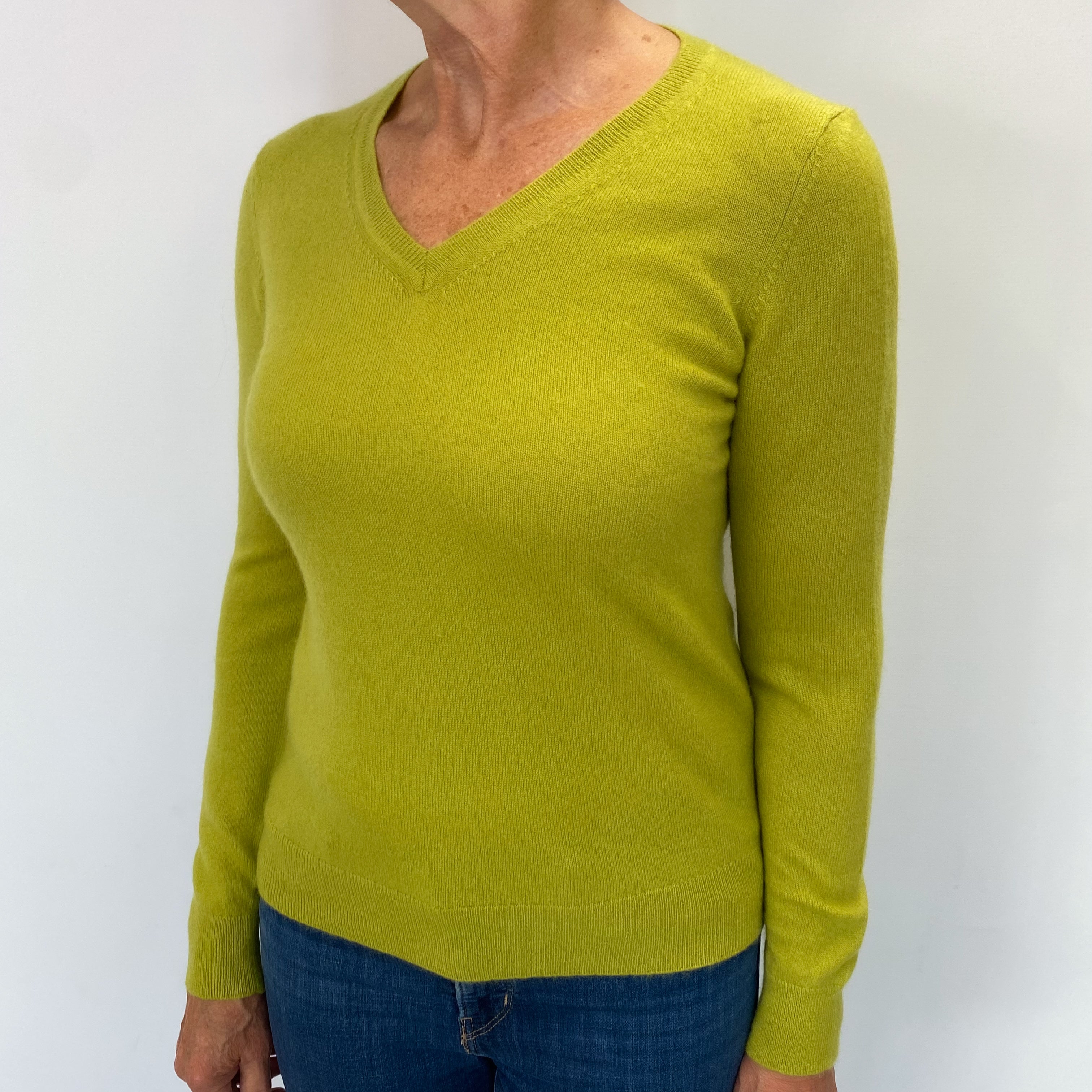 Lichen Yellow Cashmere V Neck Jumper Medium