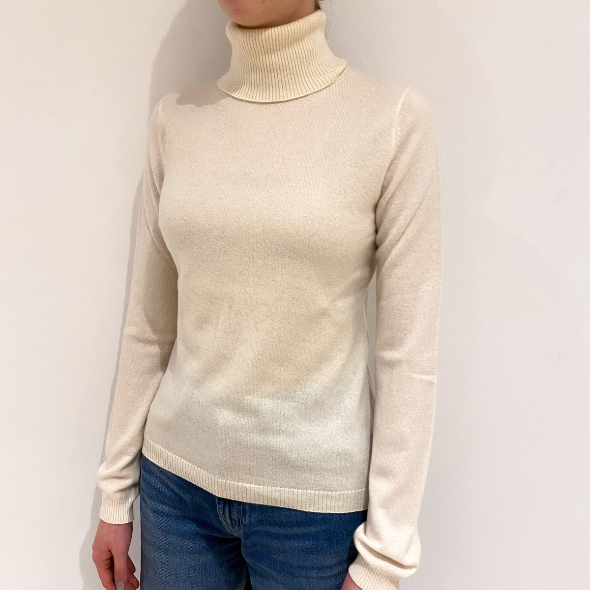 Vanilla Cream Cashmere Polo Neck Jumper Extra Small
