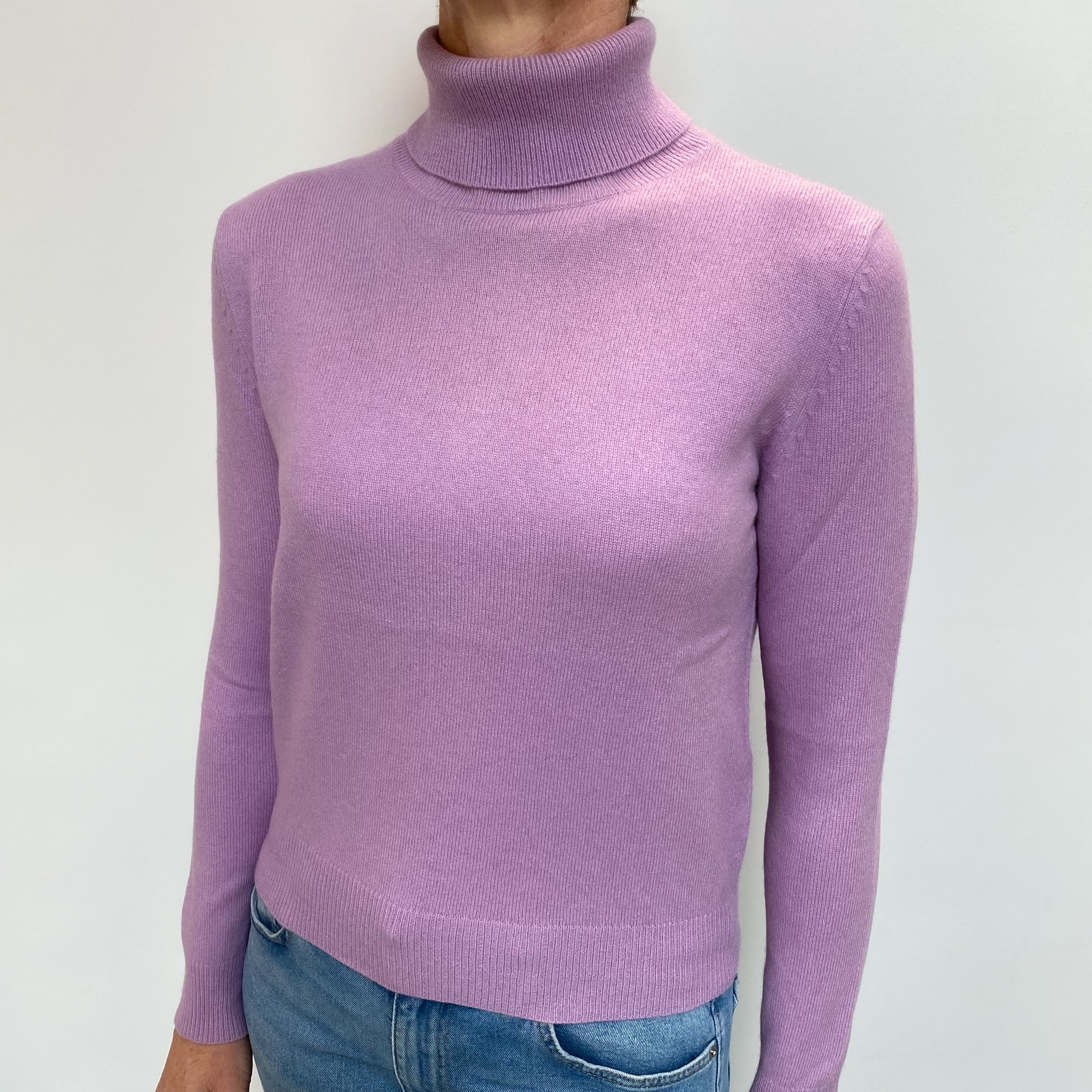 Lilac Purple Cashmere Polo Neck Jumper Small