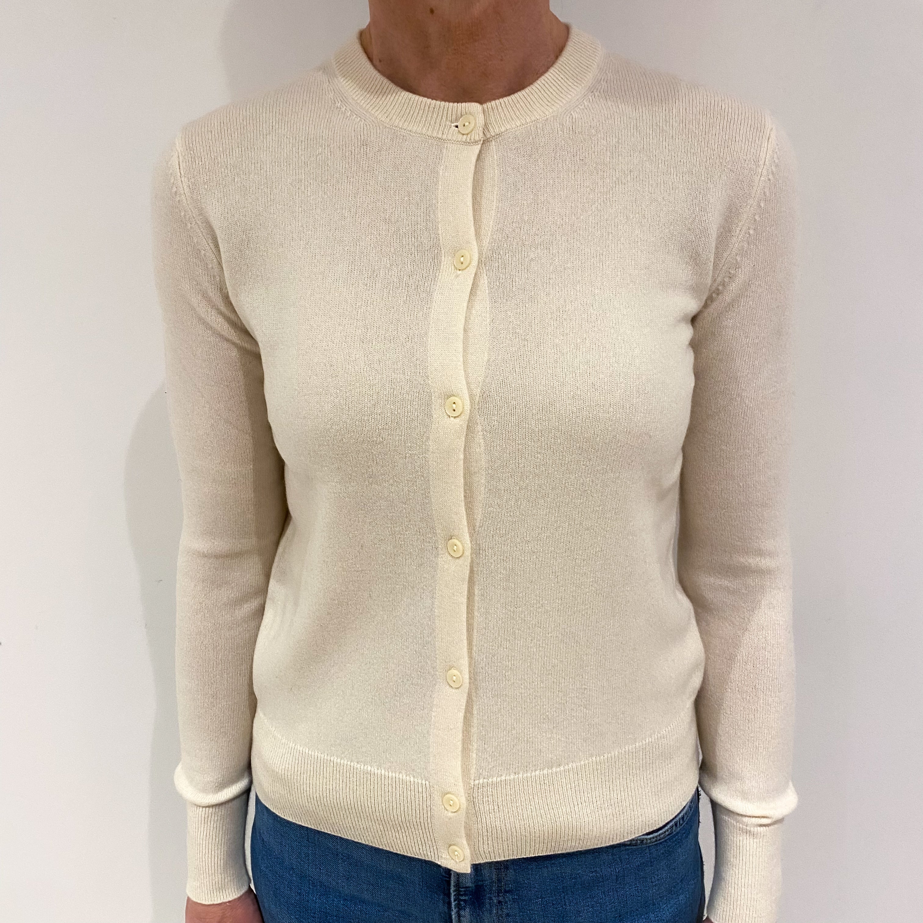 Vanilla Cream Cashmere Crew Neck Cardigan Small