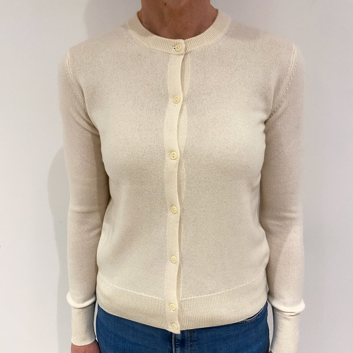 Vanilla Cream Cashmere Crew Neck Cardigan Small