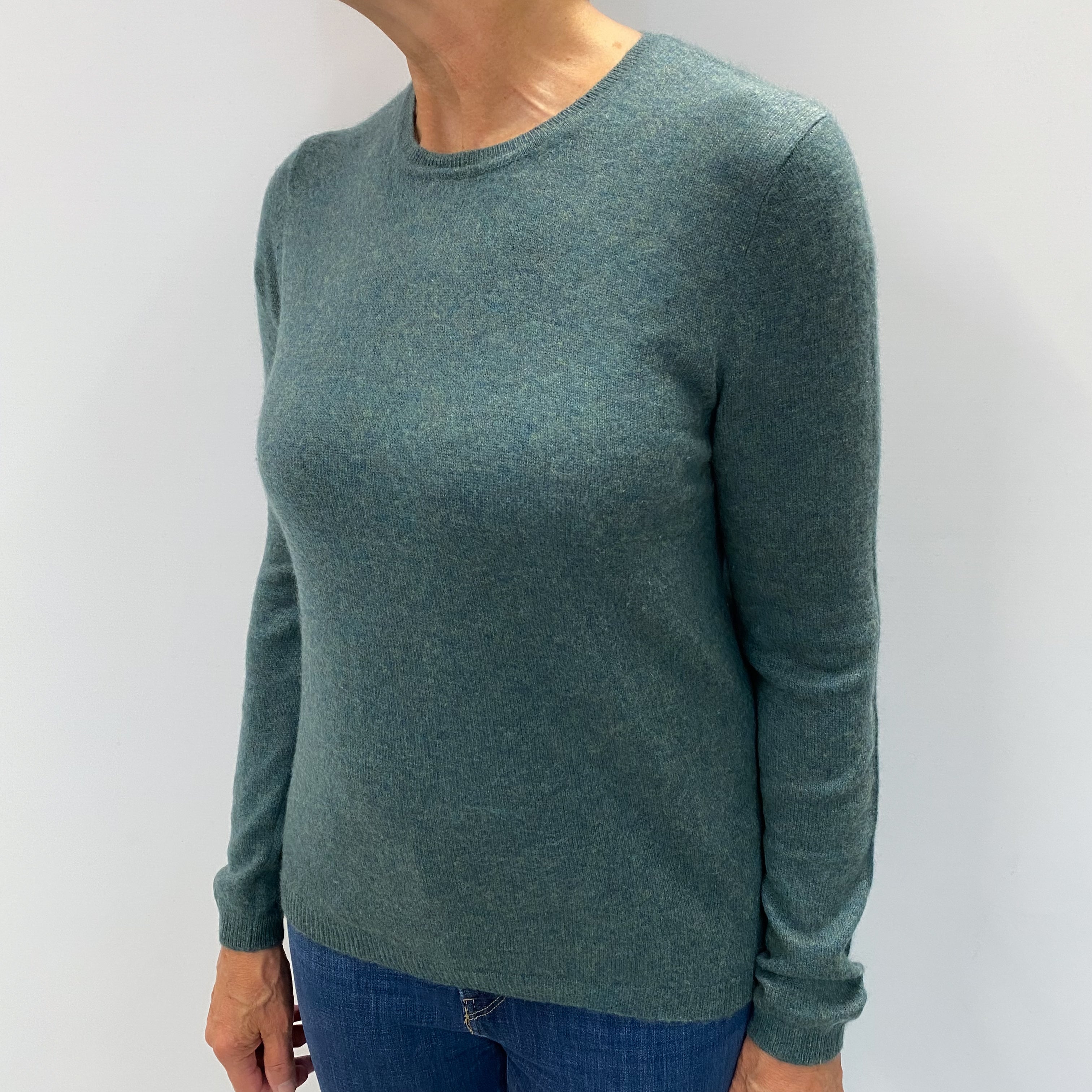 Spruce Green Cashmere Crew Neck Jumper Medium