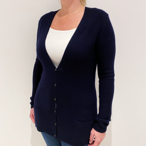 Navy Blue Cashmere Deep V-Neck Cardigan Large