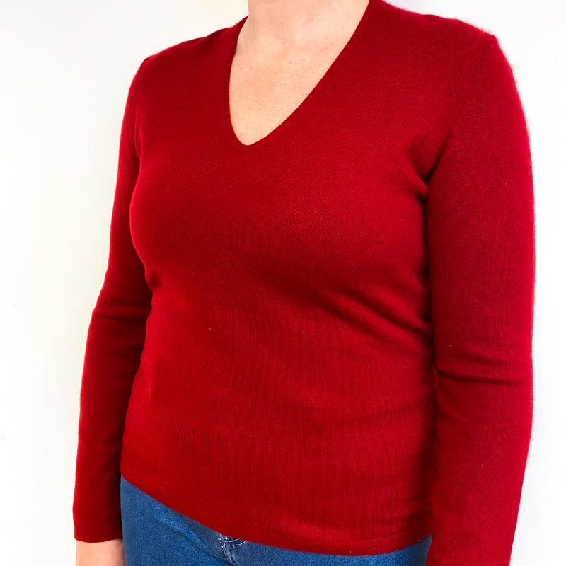 Crimson Red Cashmere V-Neck Jumper Large