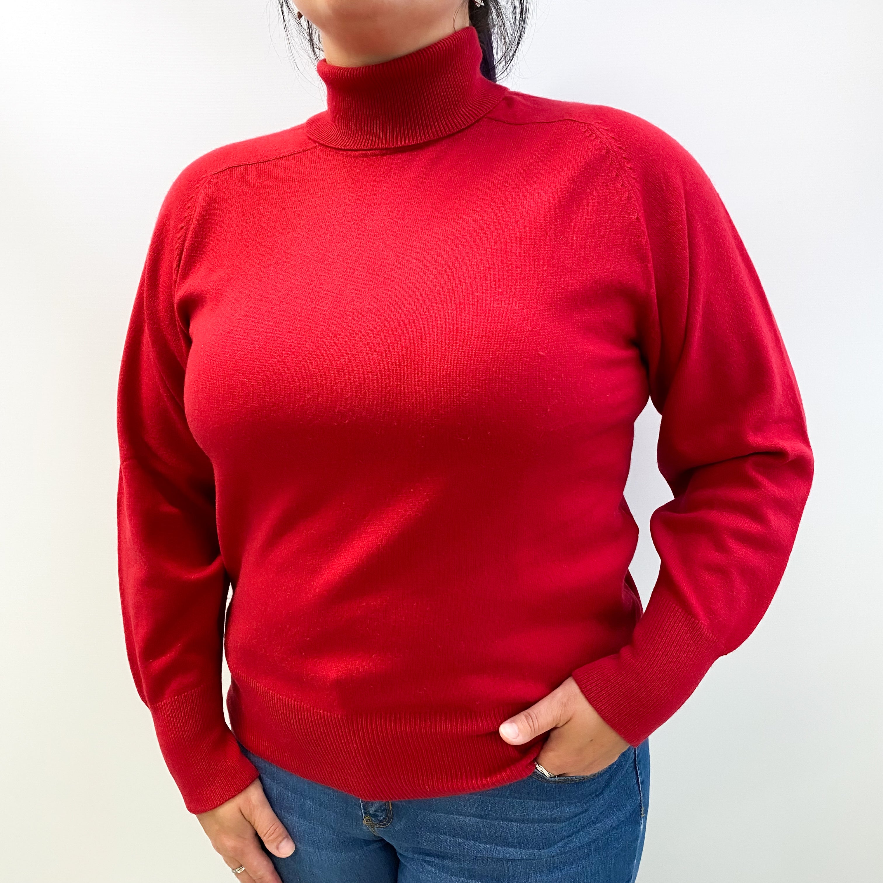 Post Box Red Cashmere Polo Neck Jumper Large