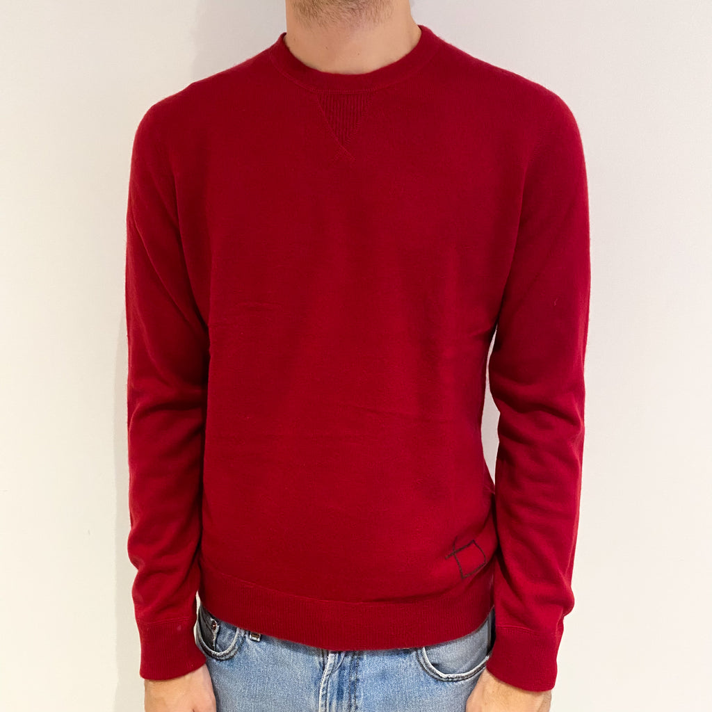 Men's Crimson Red Cashmere Crew Neck Jumper Medium