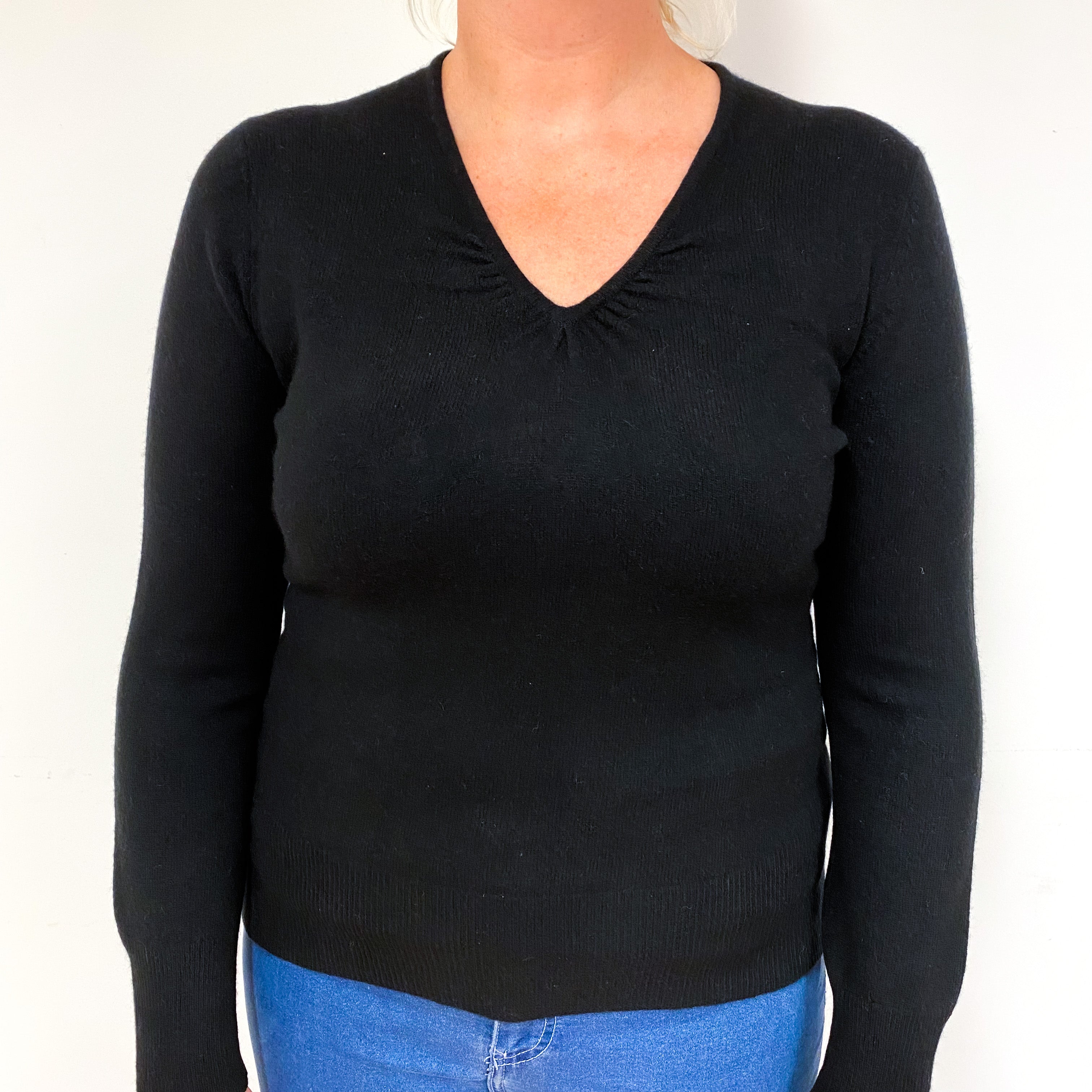 Black Cashmere Ruched V-Neck Jumper Large