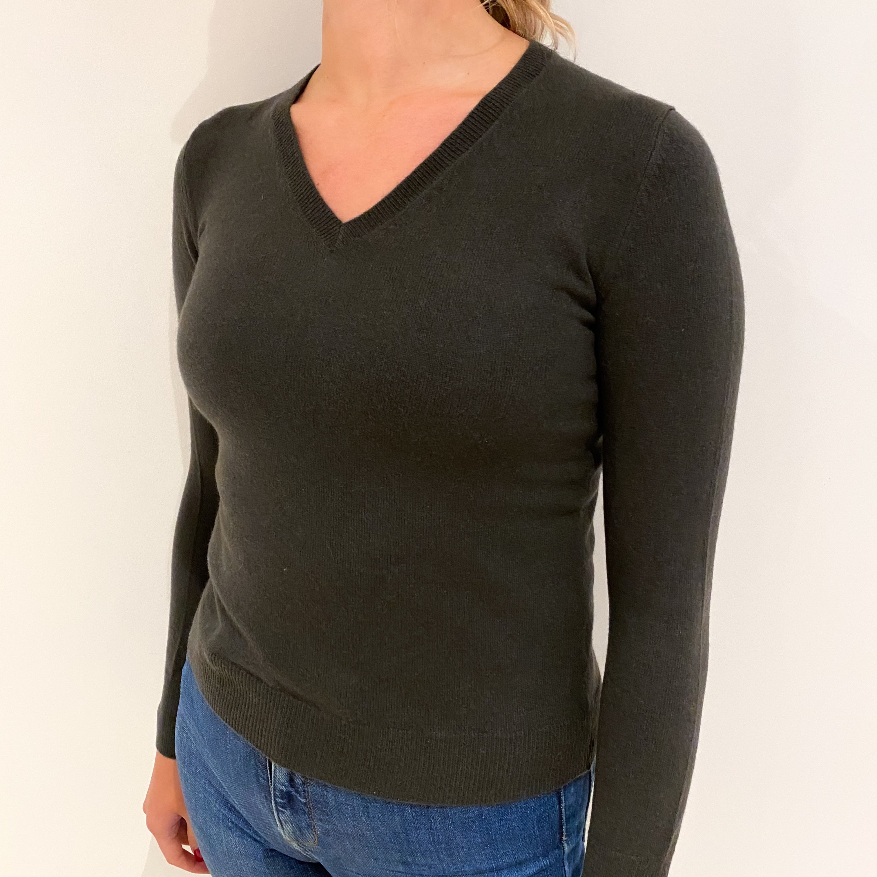 Peppercorn Brown Cashmere V Neck Jumper Small