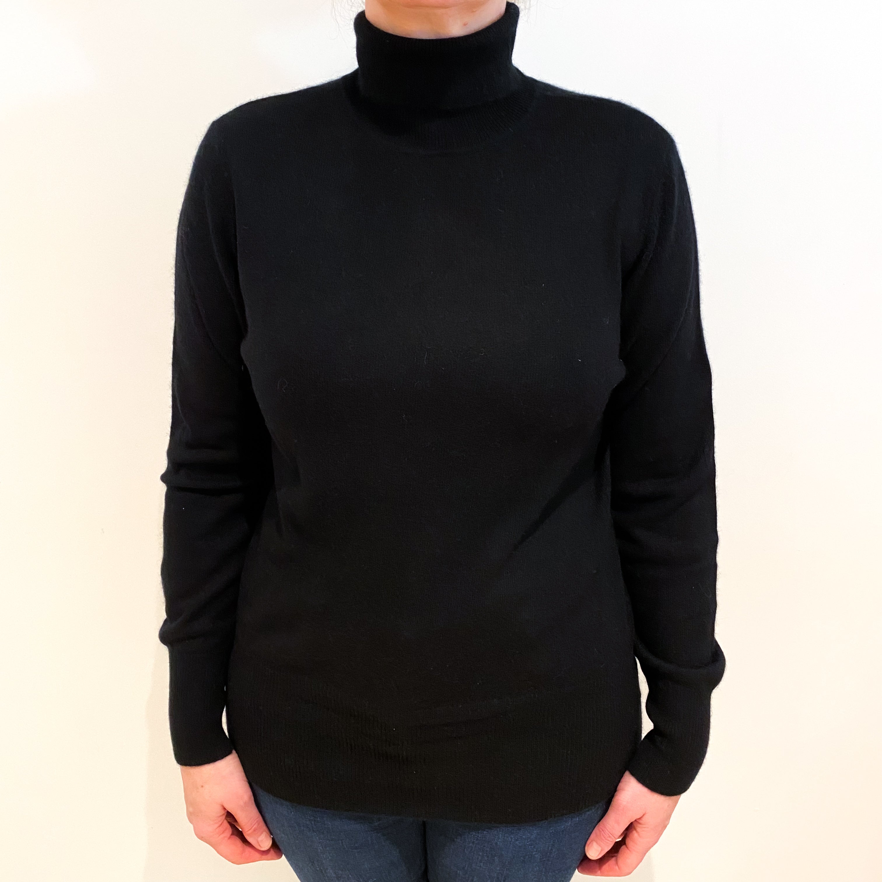 Black Cashmere Polo Neck Jumper Large