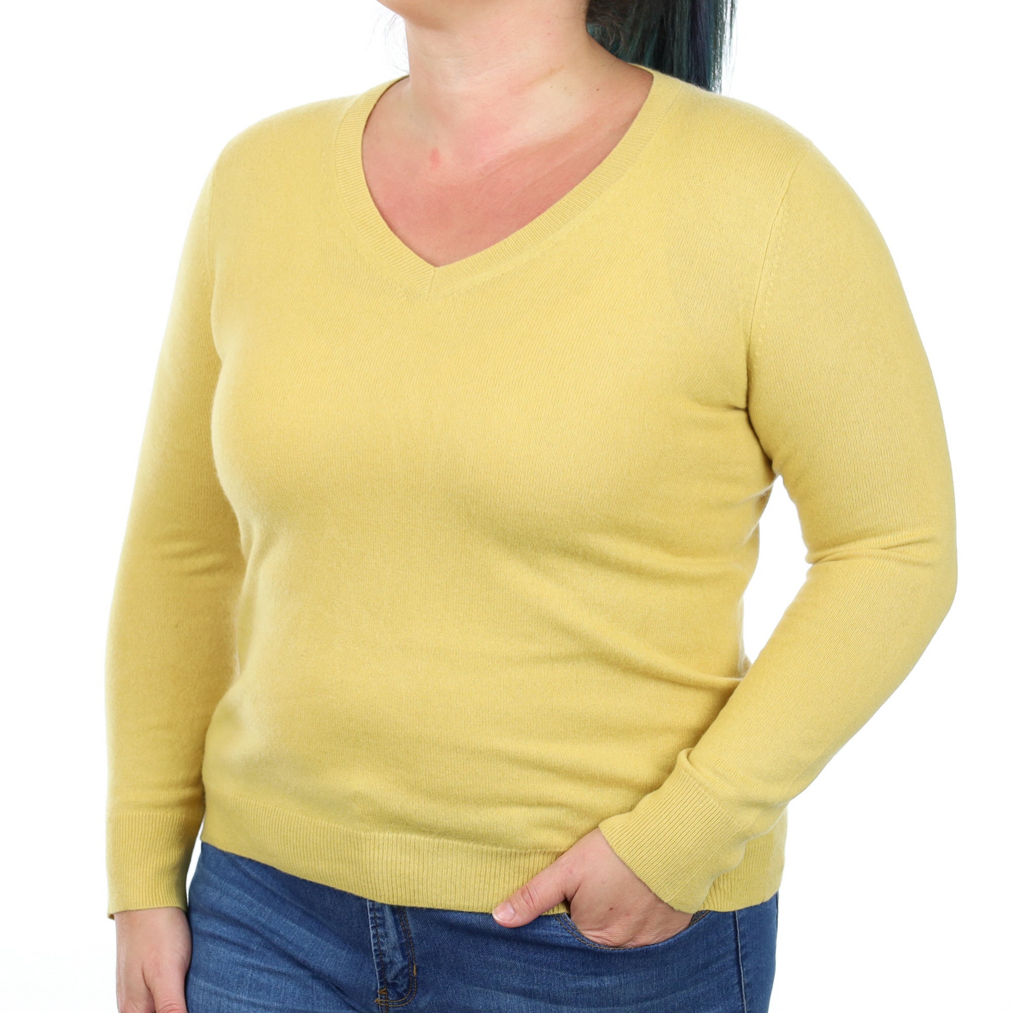 Pineapple Yellow Cashmere V Neck Jumper Large