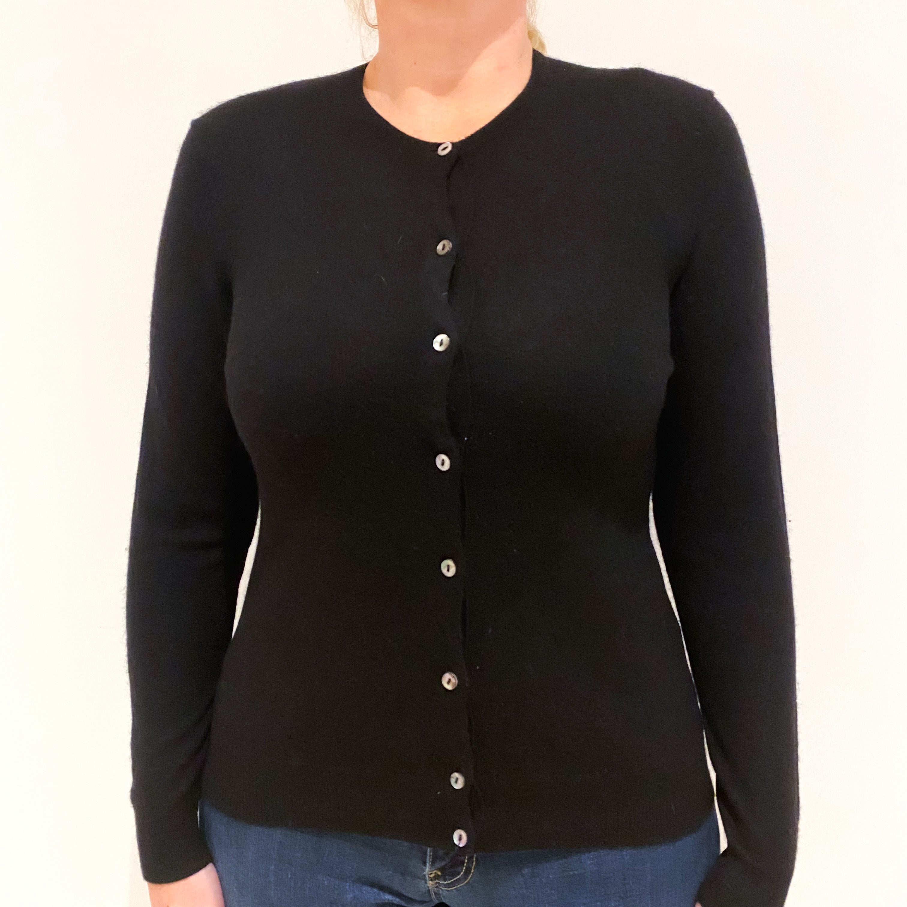 Black Cashmere Crew Neck Cardigan Large