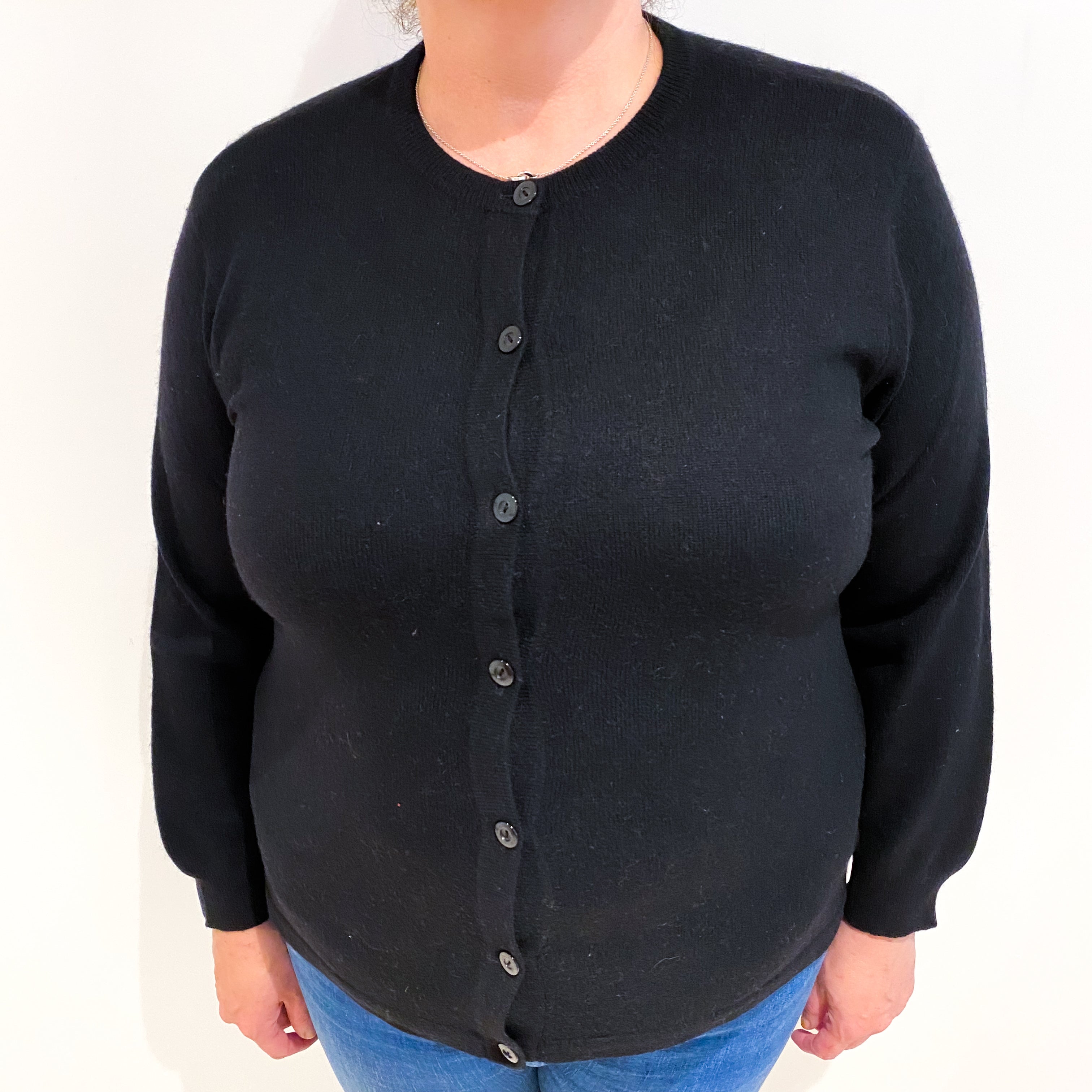 Black Cashmere Crew Neck Cardigan Extra Large