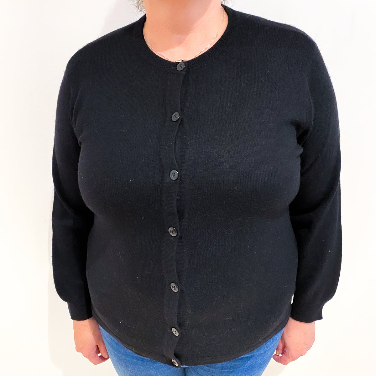 Black Cashmere Crew Neck Cardigan Extra Large