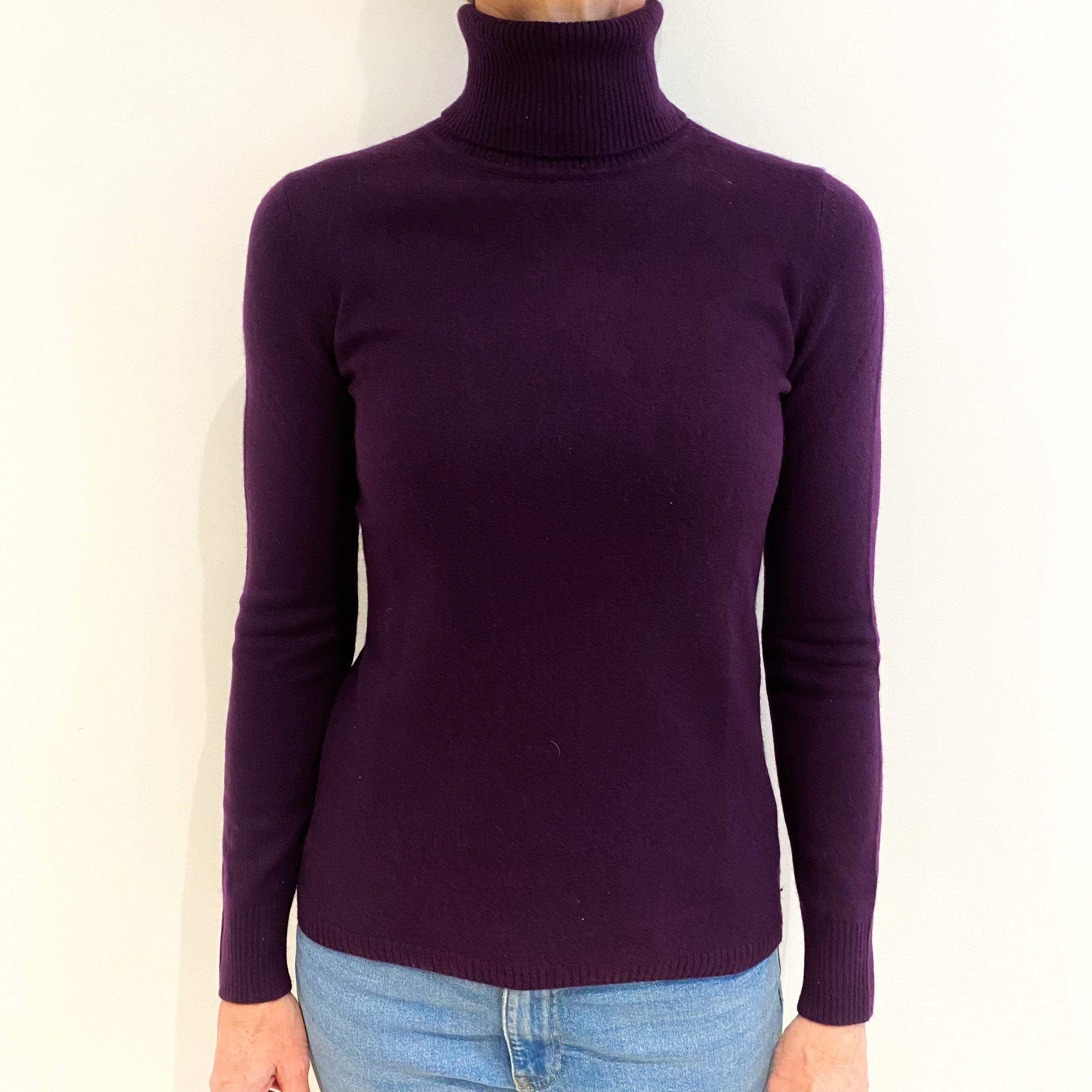 Blueberry Purple Cashmere Polo Neck Jumper Small