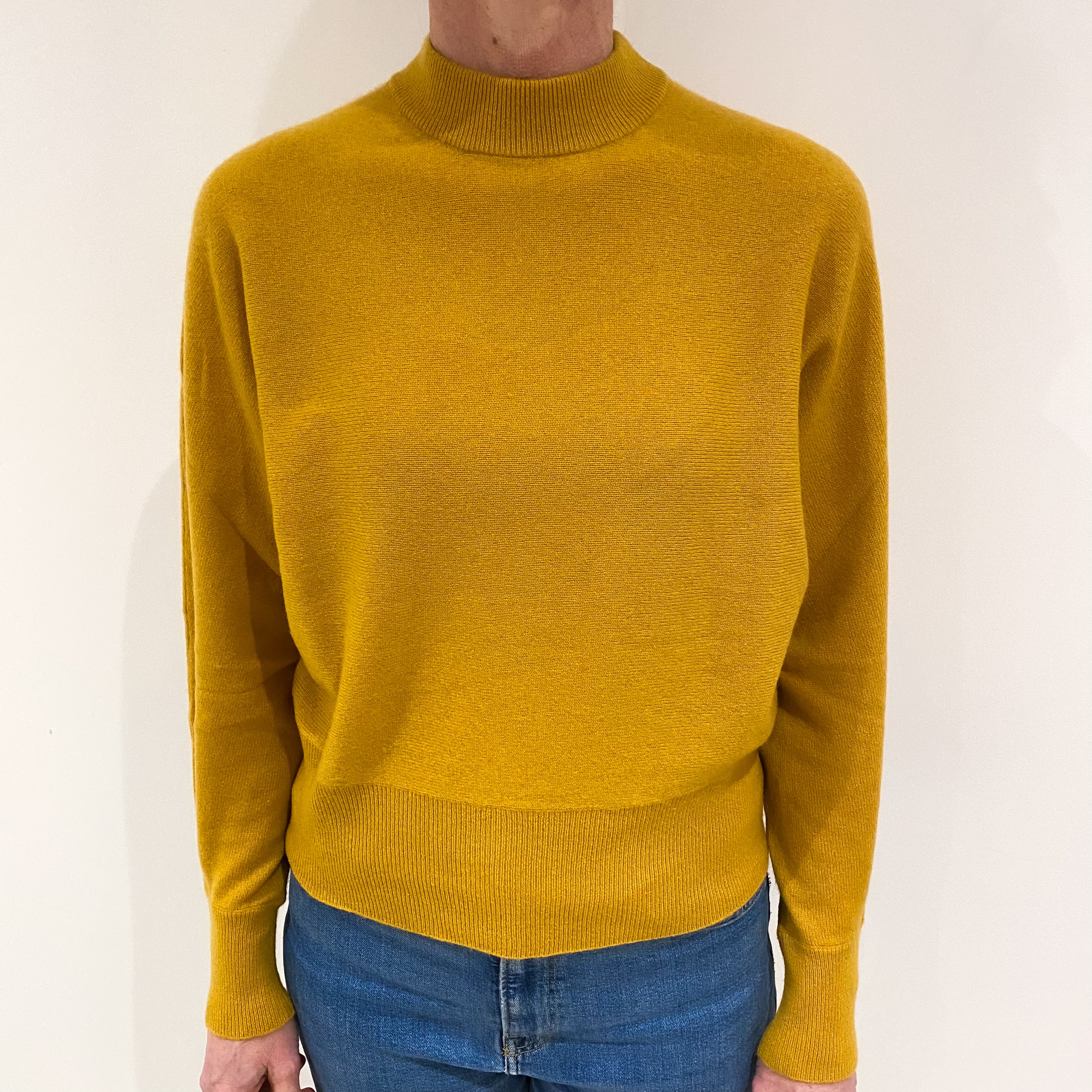 Mustard Yellow Cashmere Batwing Turtle Neck Jumper Small