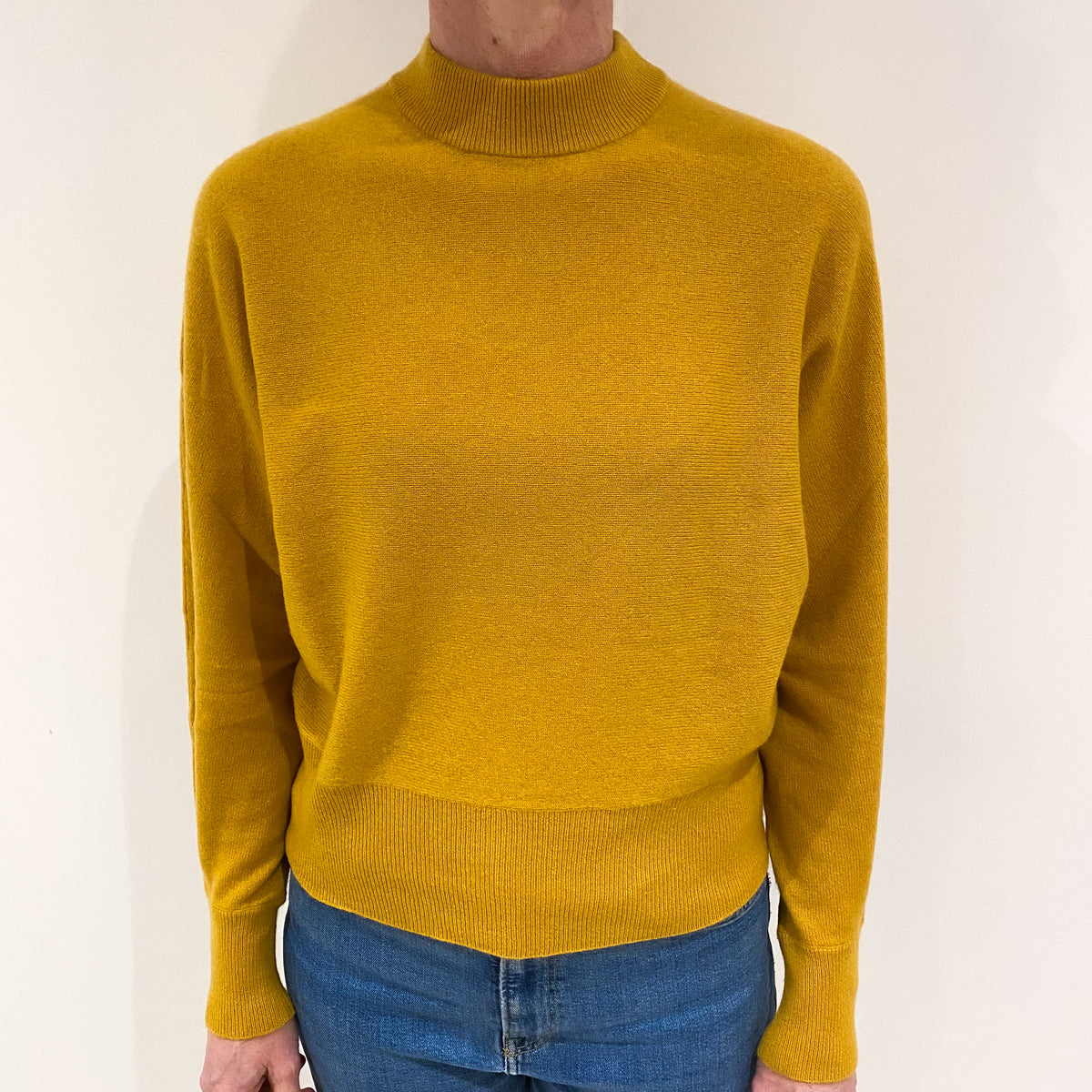 Mustard Yellow Cashmere Batwing Turtle Neck Jumper Small