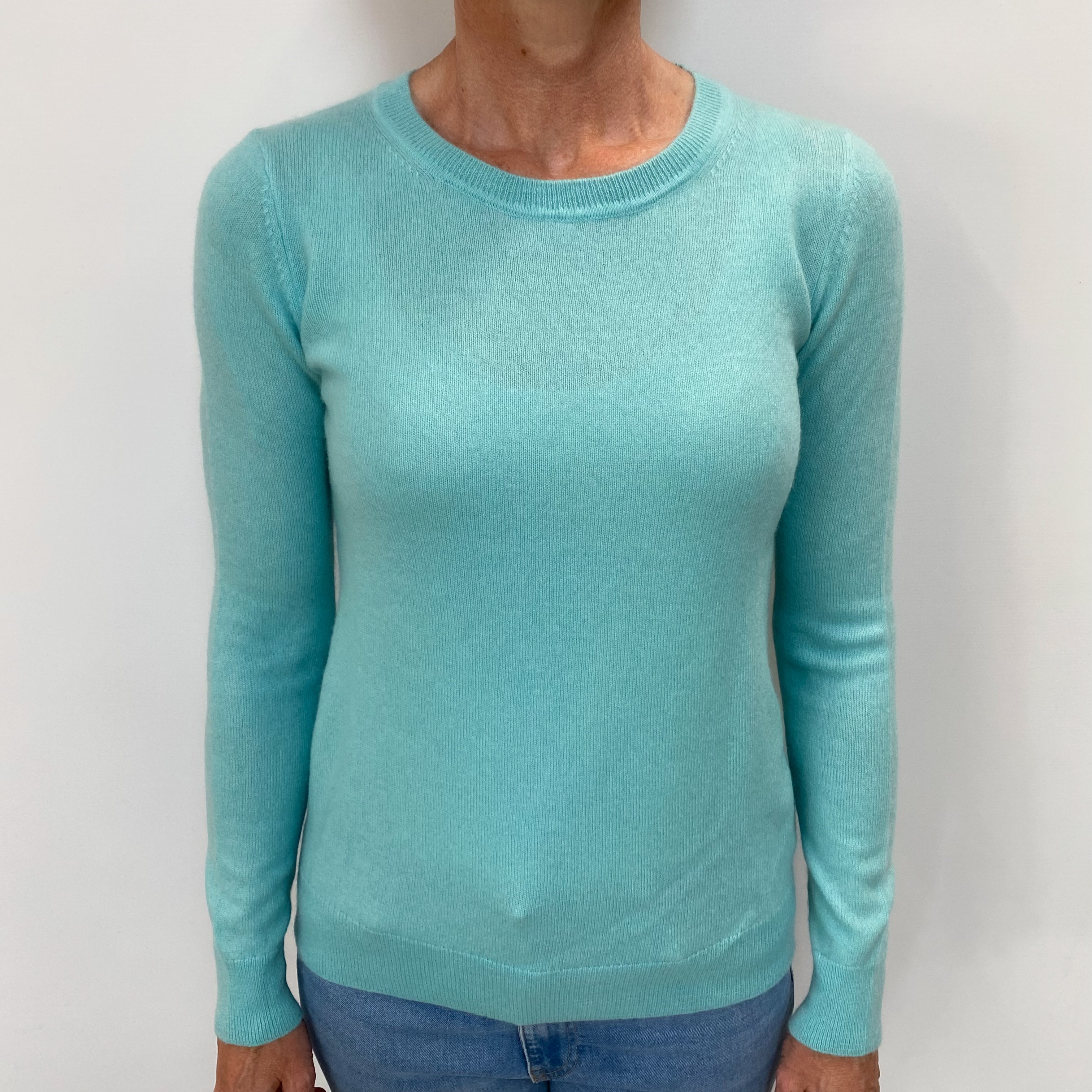 Pale Aqua Cashmere Crew Neck Jumper Small