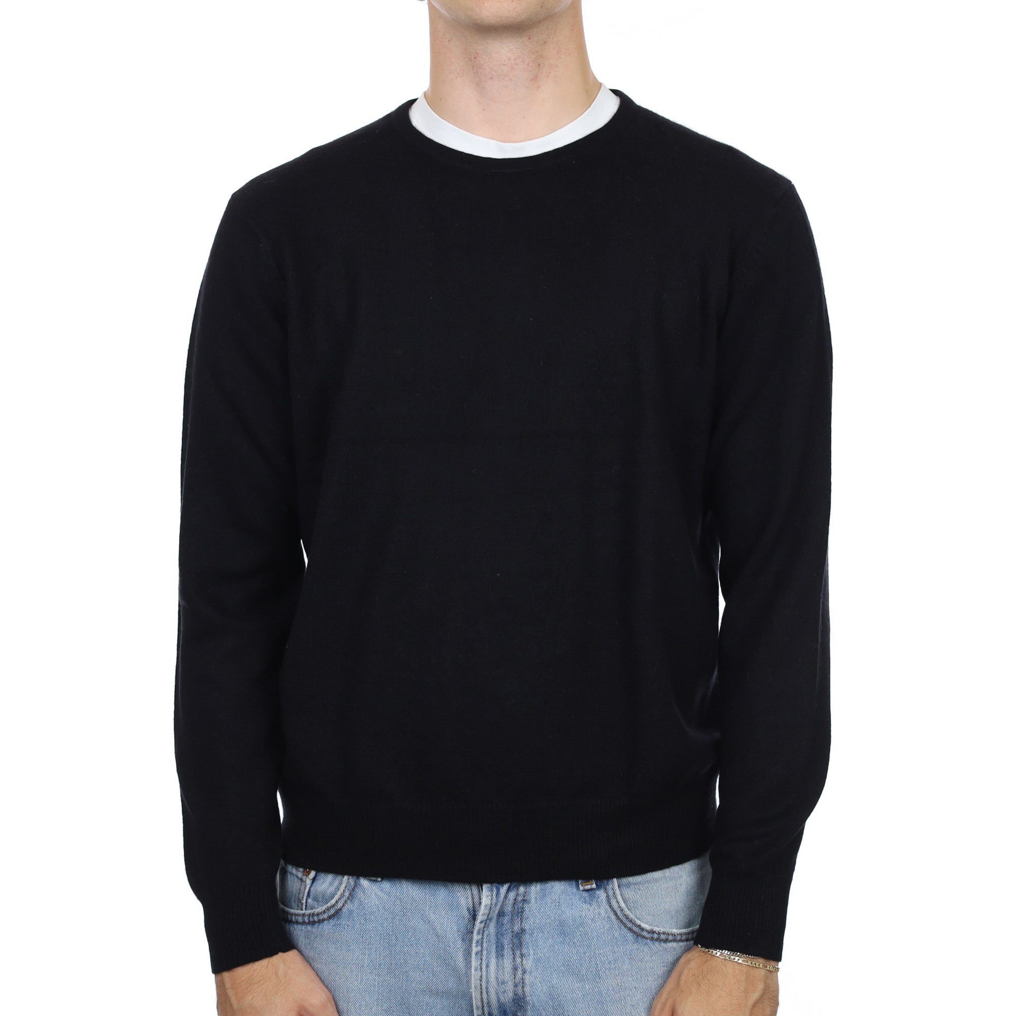 Men's Black Cashmere Crew Neck Jumper Large
