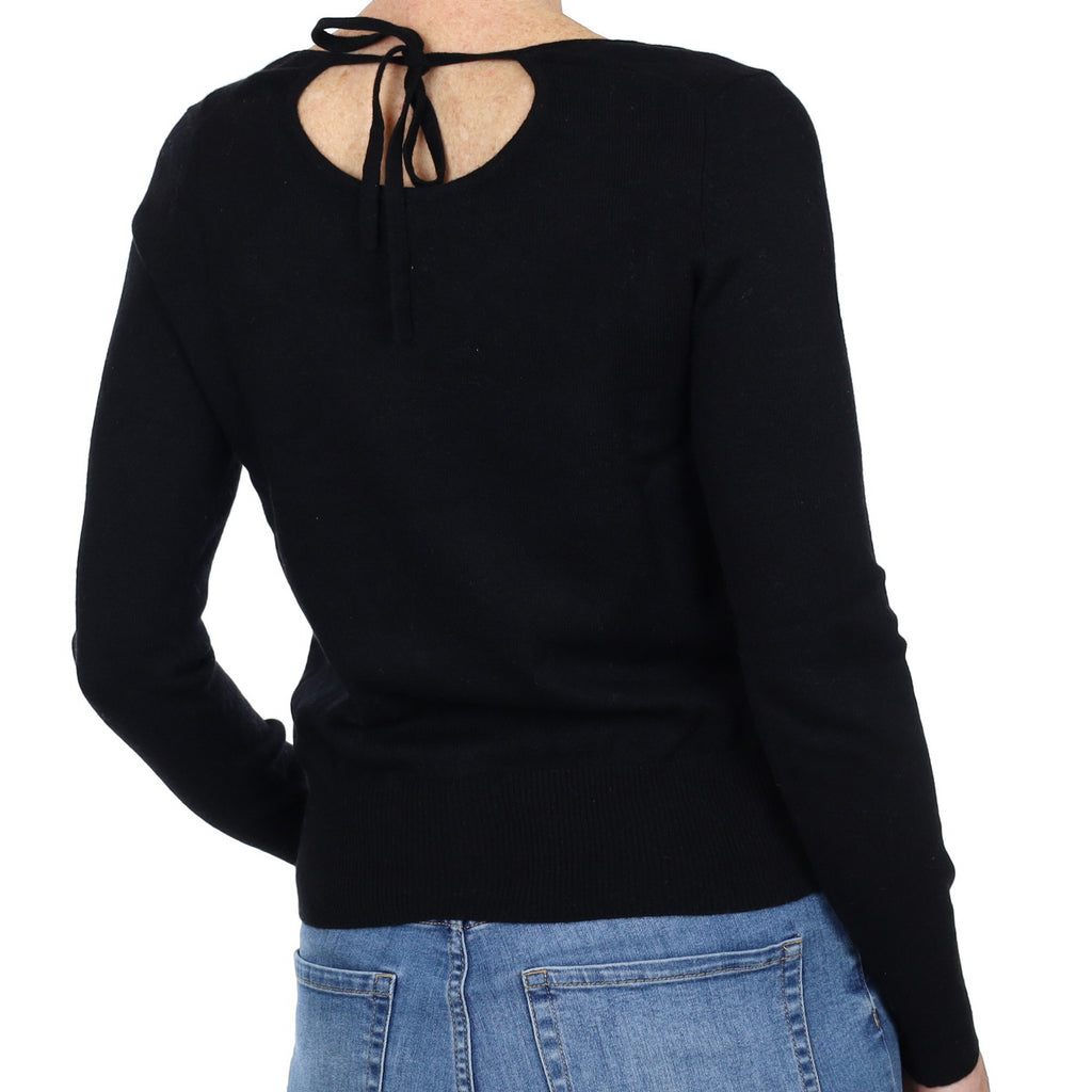 Black Keyhole Back Cashmere Scoop Neck Jumper Small