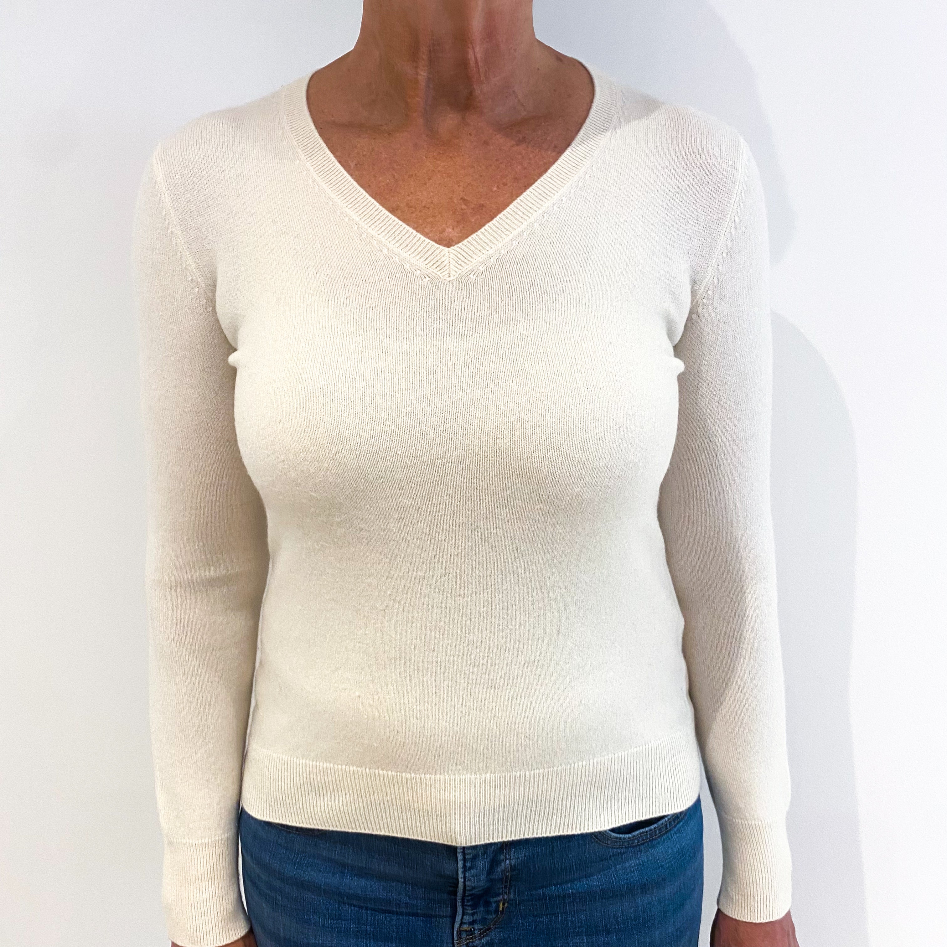 Cream Cashmere V-Neck Jumper Medium