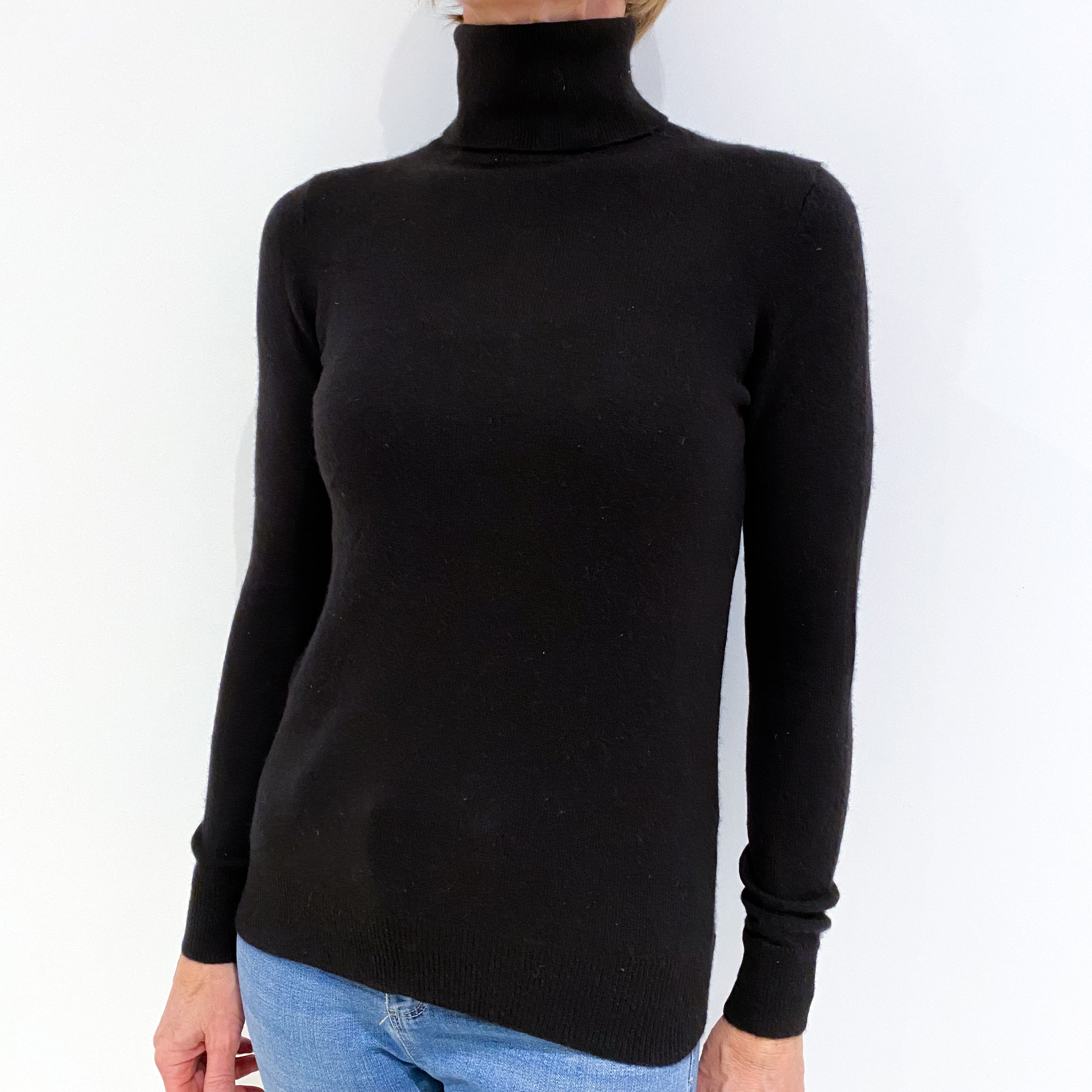 Black Cashmere Polo Neck Jumper Small